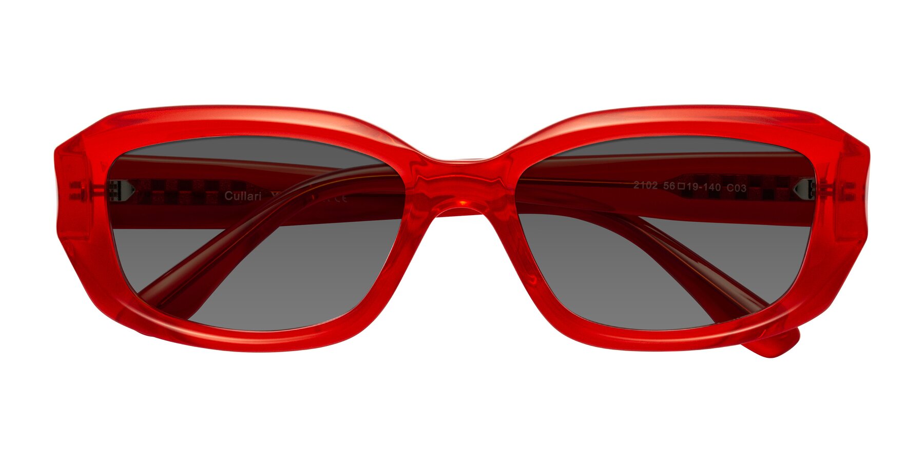 Folded Front of Cullari in Chili Pepper with Medium Gray Tinted Lenses