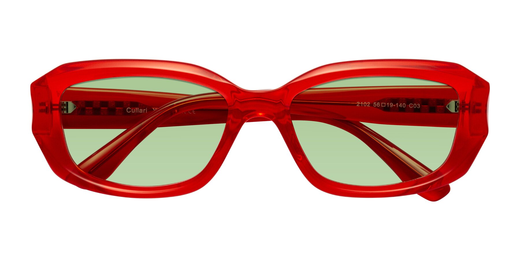 Folded Front of Cullari in Chili Pepper with Medium Green Tinted Lenses