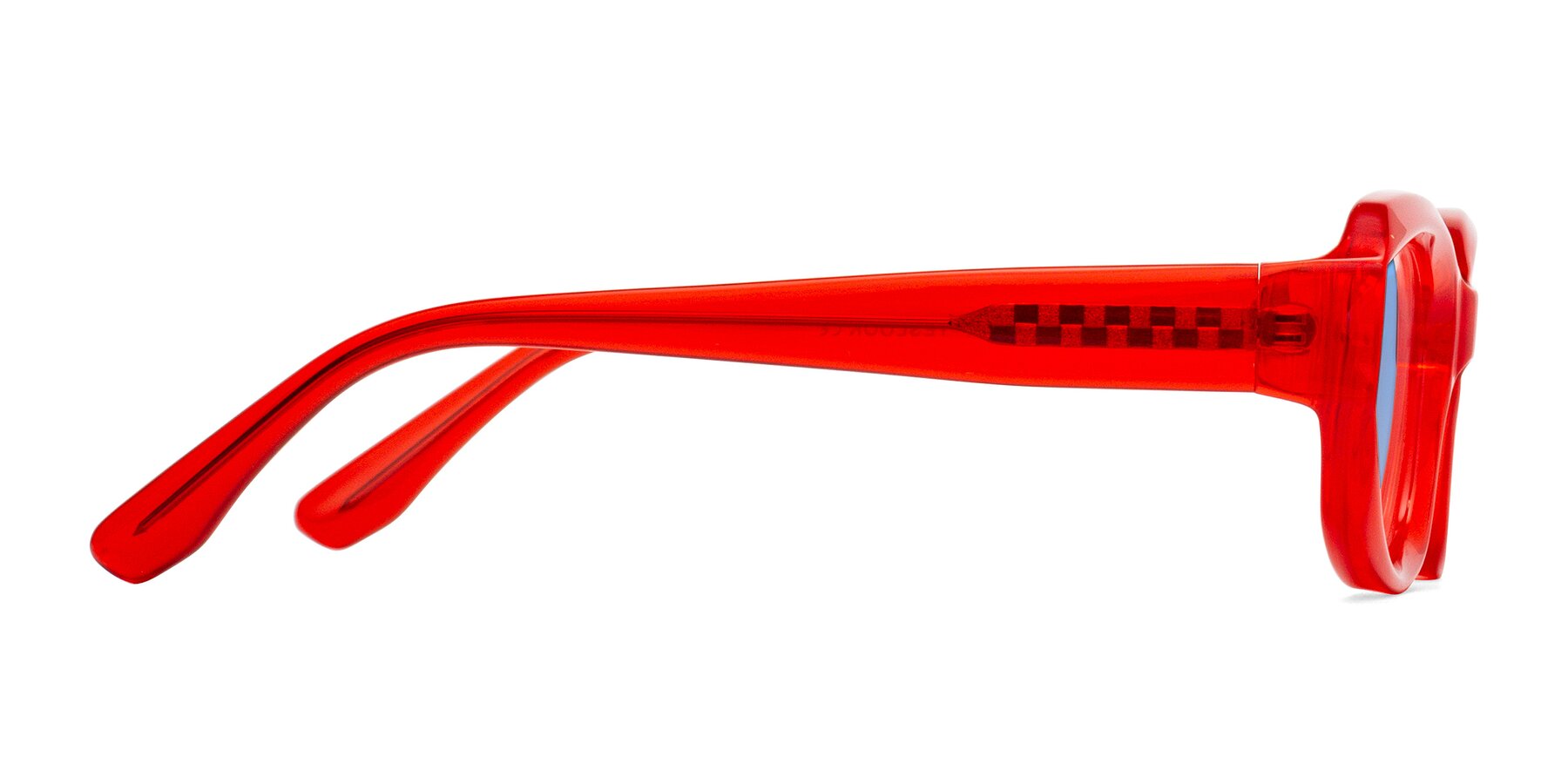 Side of Cullari in Chili Pepper with Medium Blue Tinted Lenses