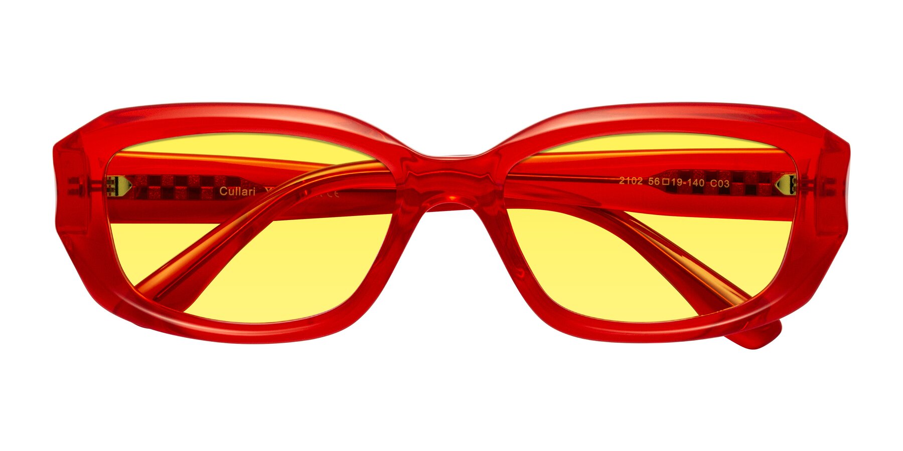 Folded Front of Cullari in Chili Pepper with Medium Yellow Tinted Lenses