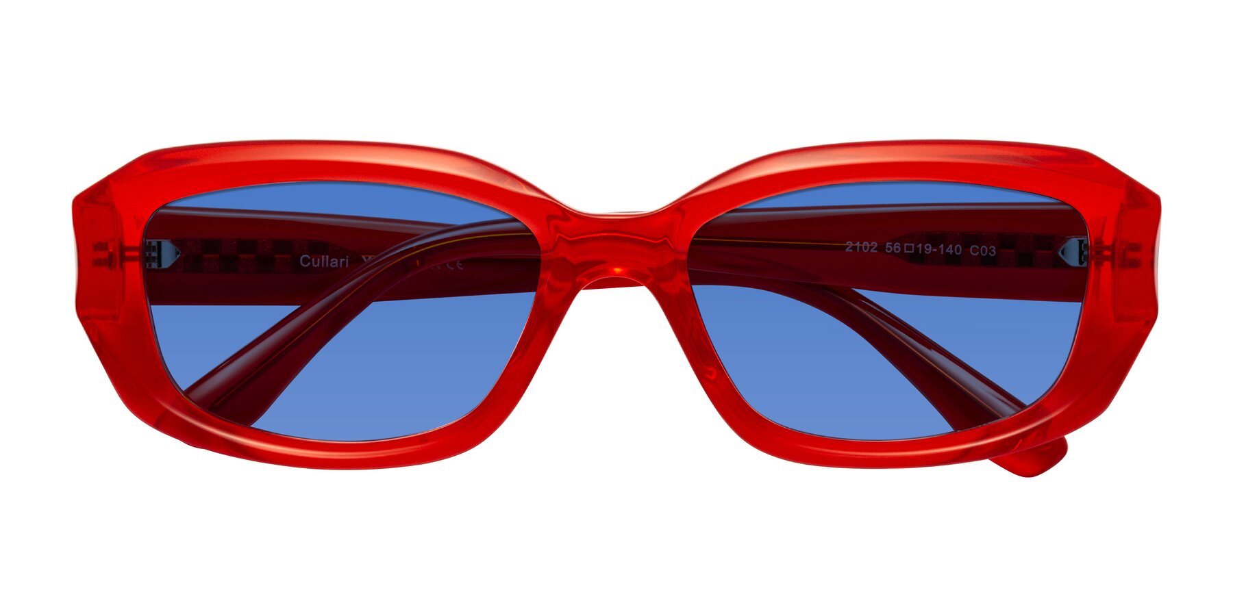 Folded Front of Cullari in Chili Pepper with Blue Tinted Lenses