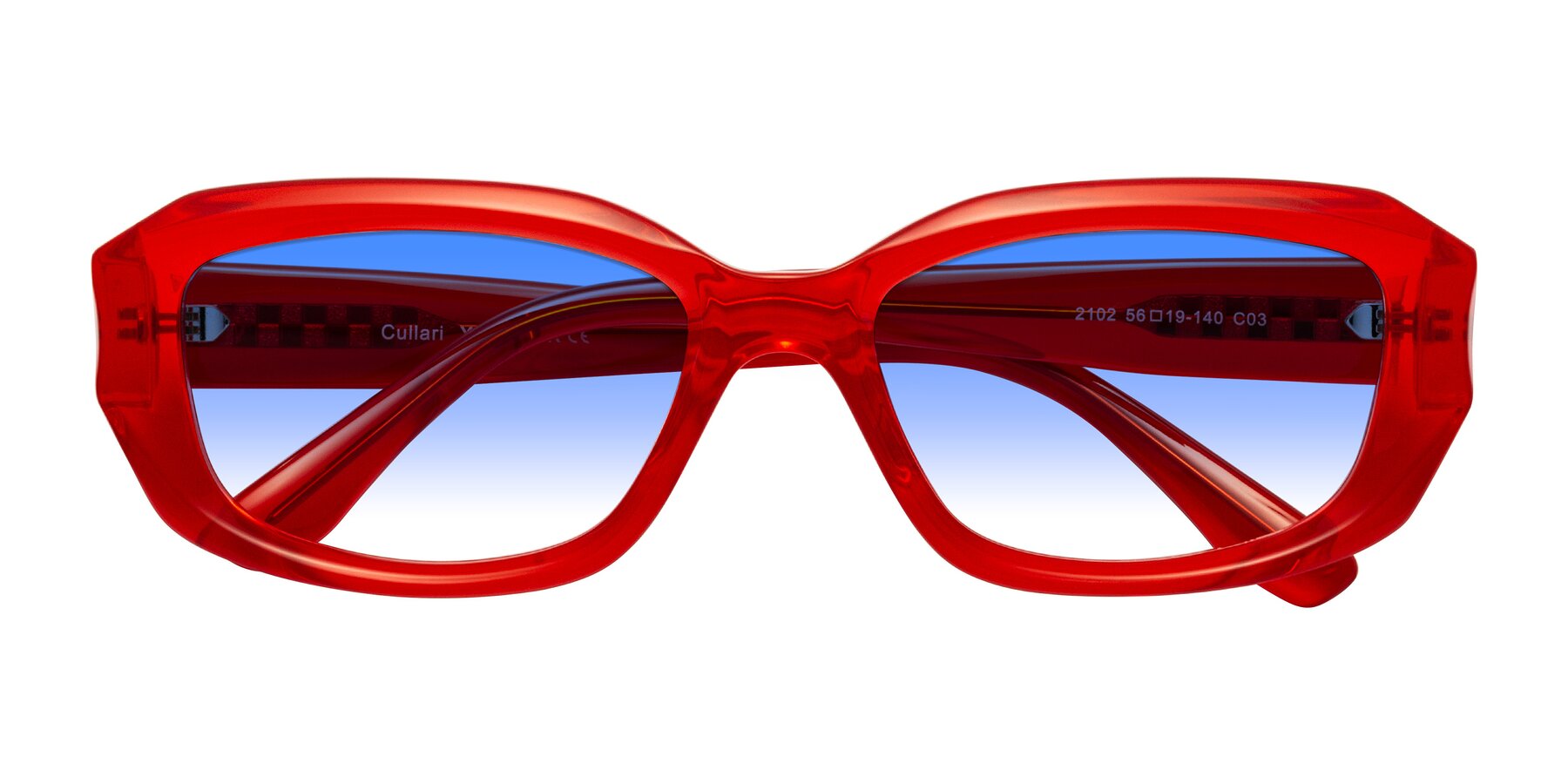 Folded Front of Cullari in Chili Pepper with Blue Gradient Lenses
