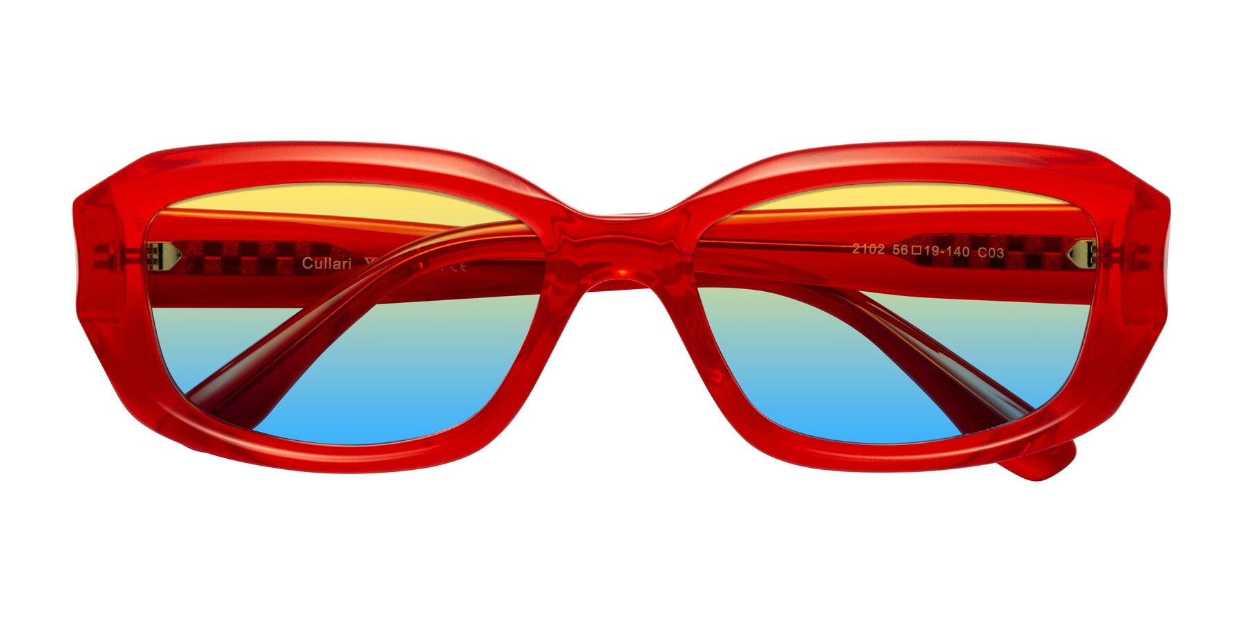 Folded Front of Cullari in Chili Pepper with Yellow / Blue Gradient Lenses