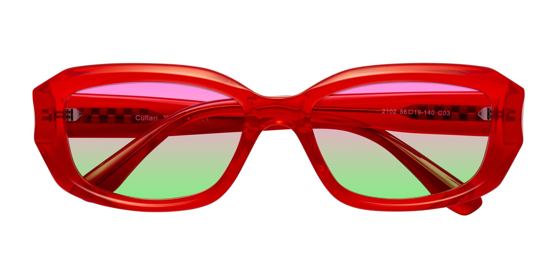 Folded Front of Cullari in Chili Pepper with Pink / Green Gradient Lenses