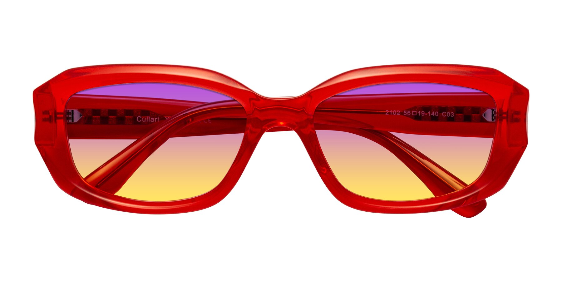 Folded Front of Cullari in Chili Pepper with Purple / Yellow Gradient Lenses