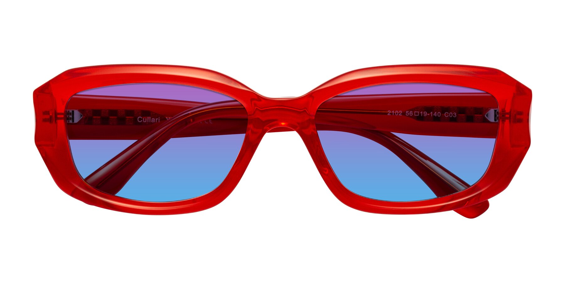 Folded Front of Cullari in Chili Pepper with Purple / Blue Gradient Lenses