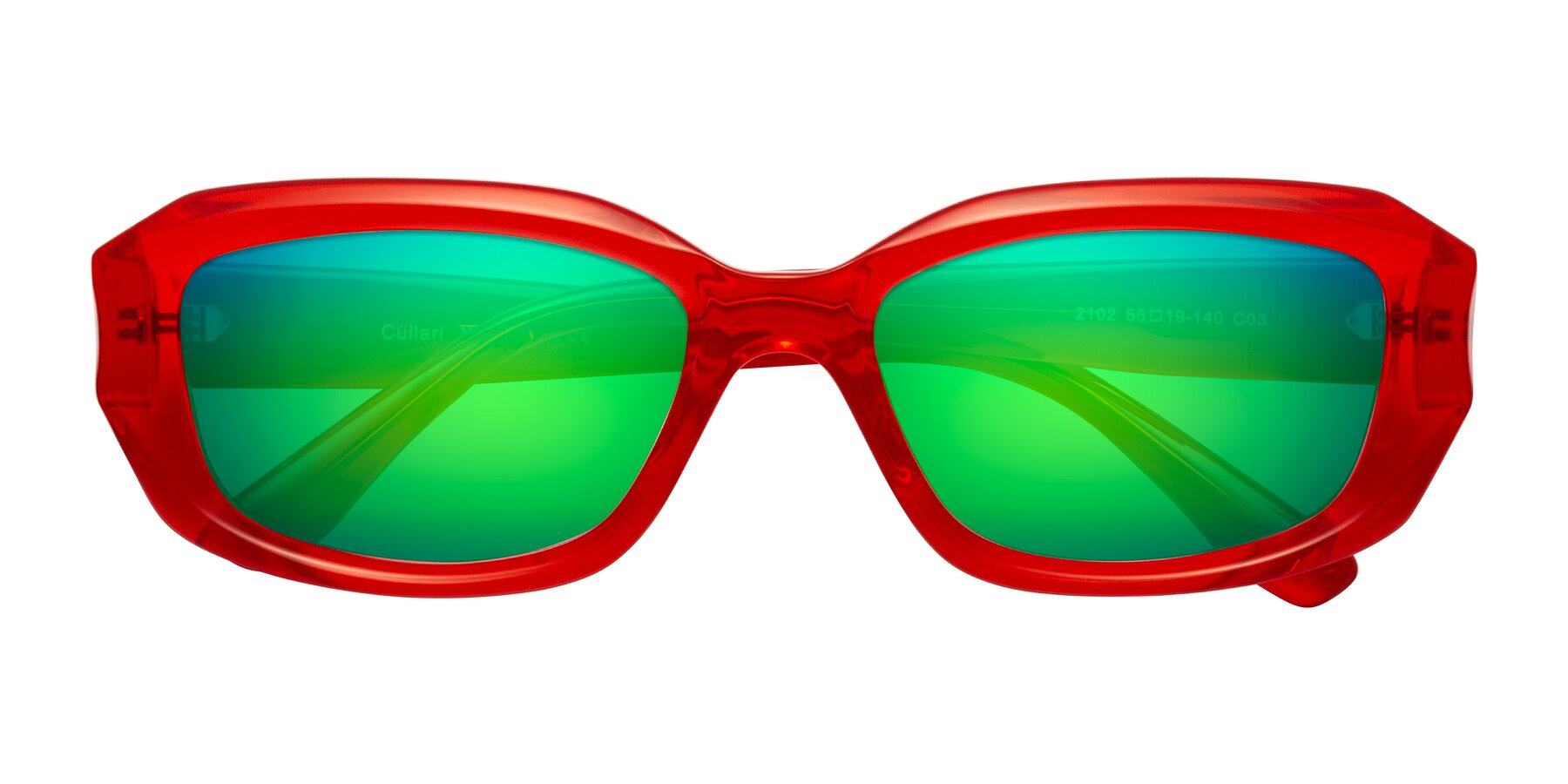 Folded Front of Cullari in Chili Pepper with Green Mirrored Lenses
