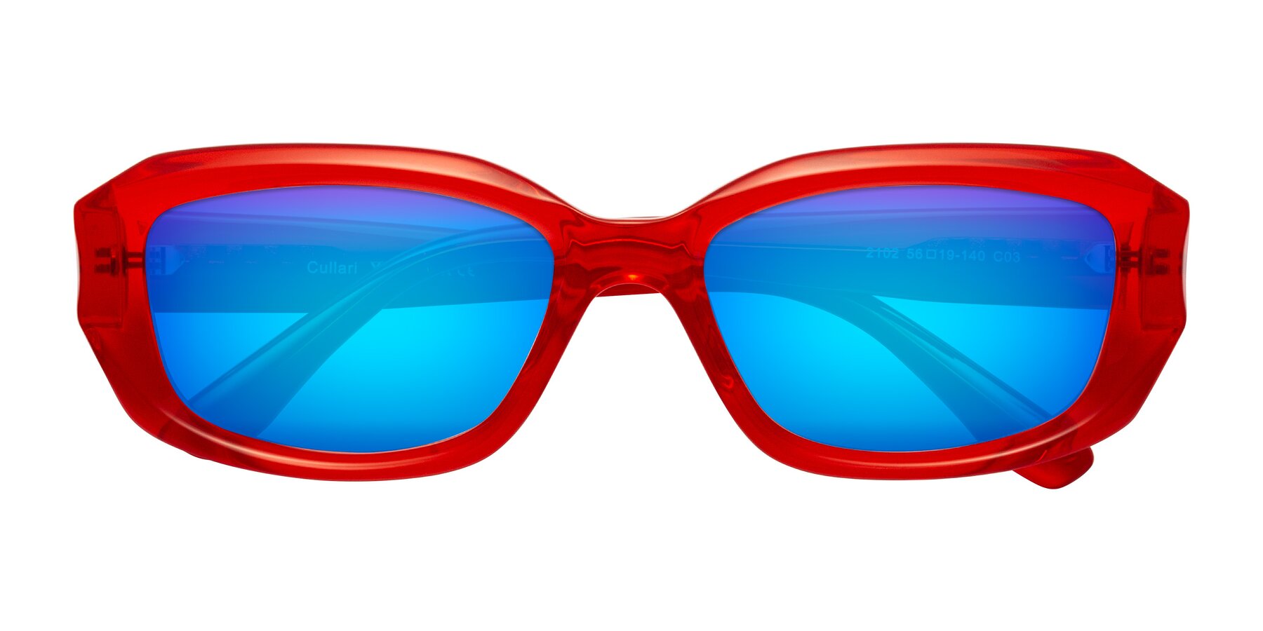 Folded Front of Cullari in Chili Pepper with Blue Mirrored Lenses