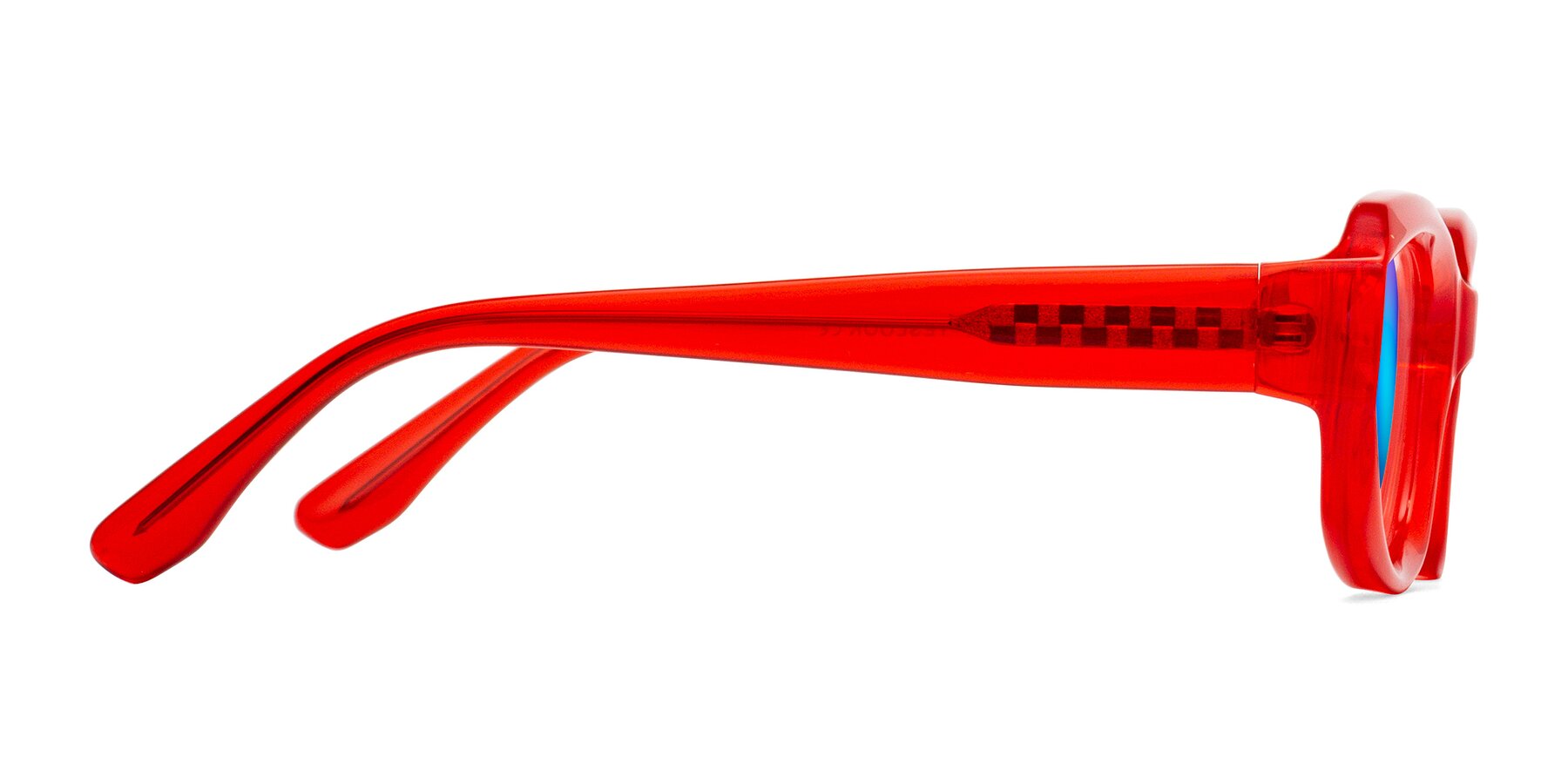 Side of Cullari in Chili Pepper with Blue Mirrored Lenses