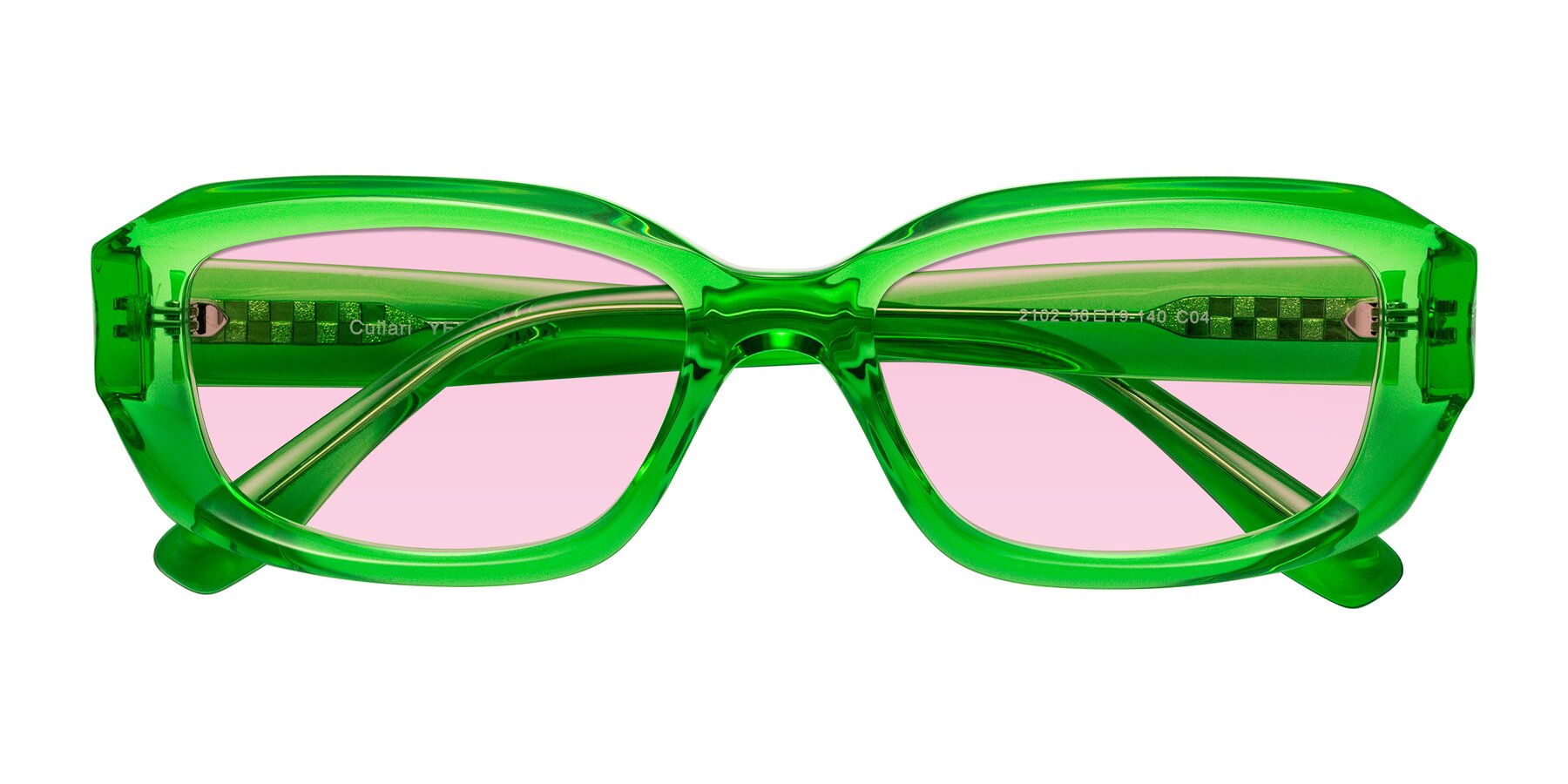Folded Front of Cullari in Grass Green with Light Pink Tinted Lenses