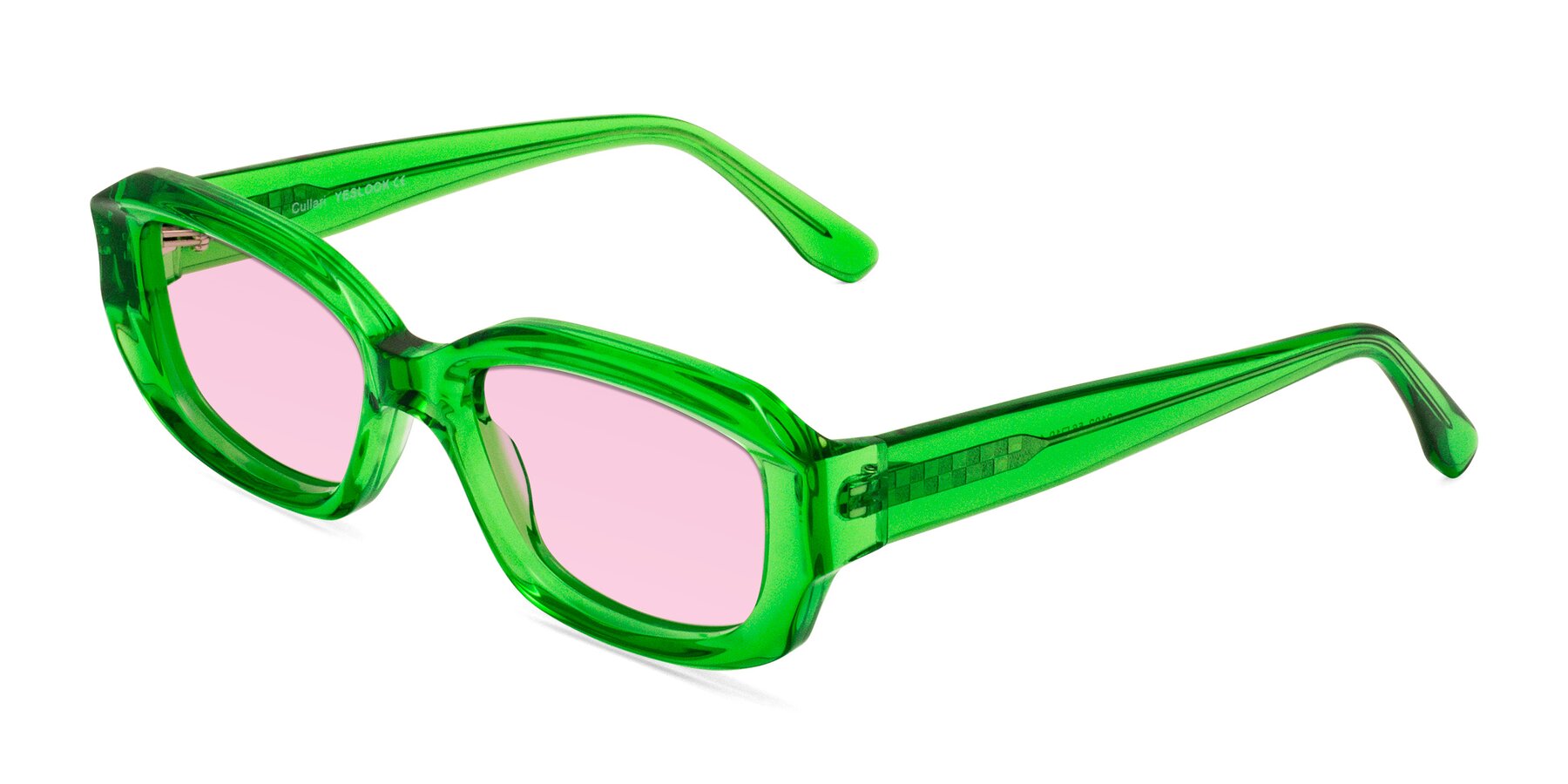 Angle of Cullari in Grass Green with Light Pink Tinted Lenses