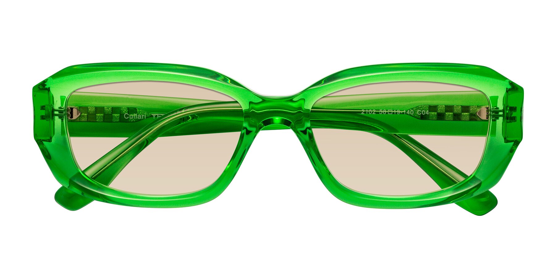 Folded Front of Cullari in Grass Green with Light Brown Tinted Lenses