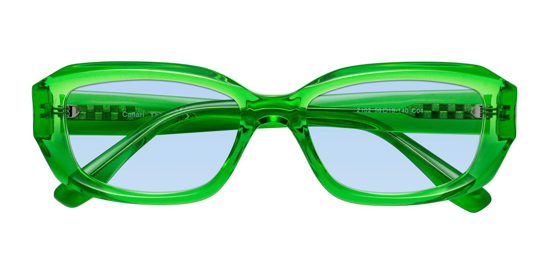 Folded Front of Cullari in Grass Green with Light Blue Tinted Lenses