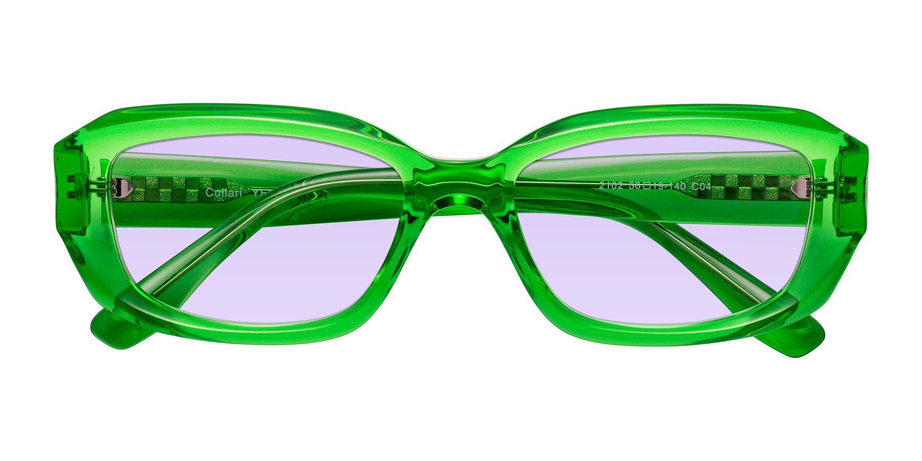 Folded Front of Cullari in Grass Green with Light Purple Tinted Lenses