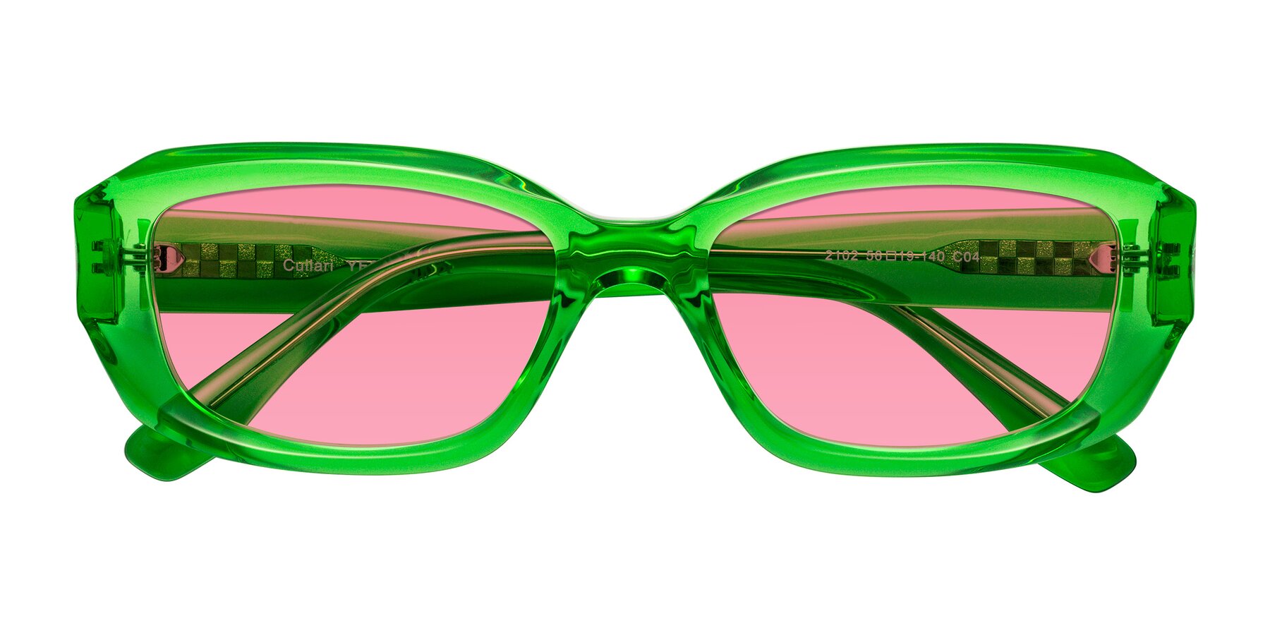 Folded Front of Cullari in Grass Green with Pink Tinted Lenses