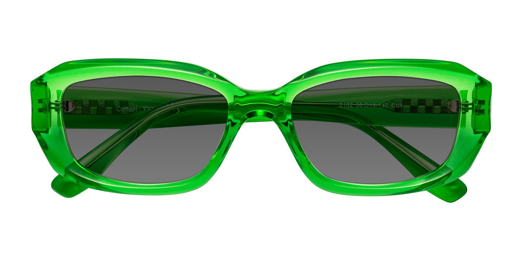 Folded Front of Cullari in Grass Green with Medium Gray Tinted Lenses
