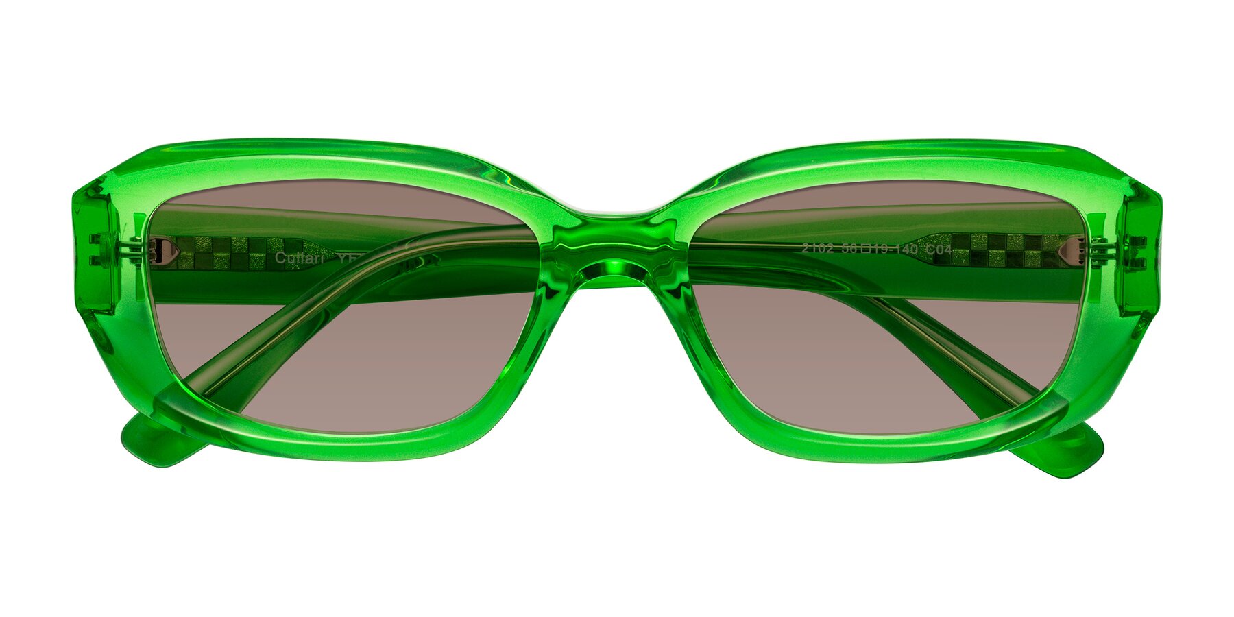 Folded Front of Cullari in Grass Green with Medium Brown Tinted Lenses