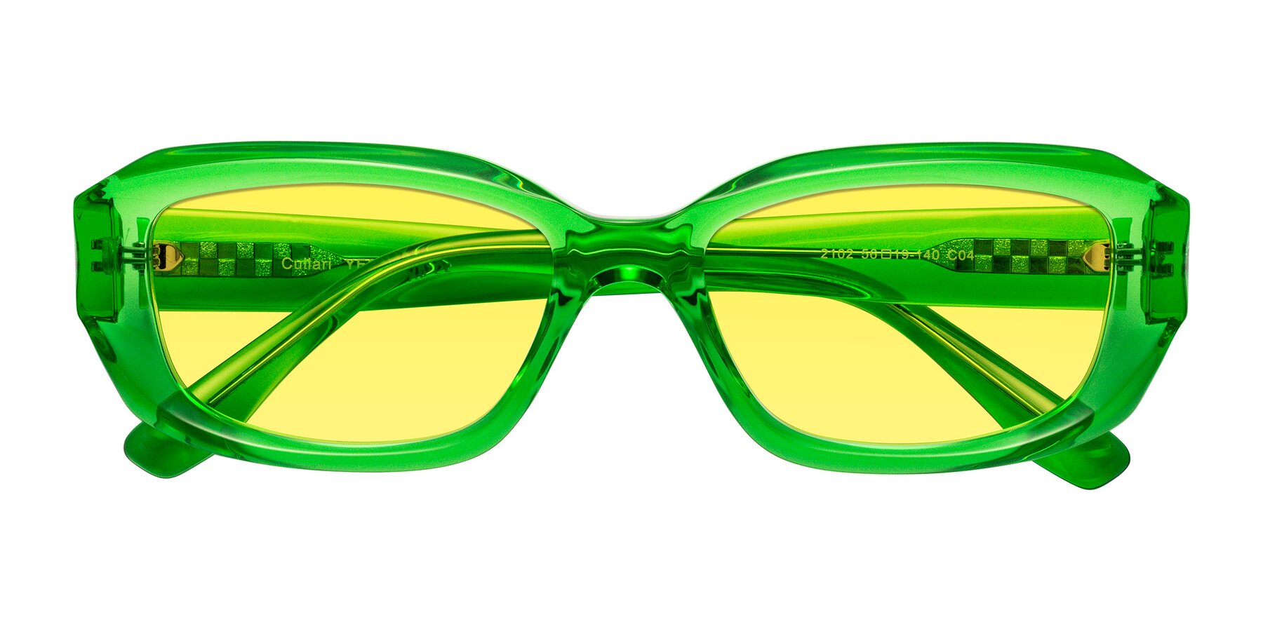 Folded Front of Cullari in Grass Green with Medium Yellow Tinted Lenses