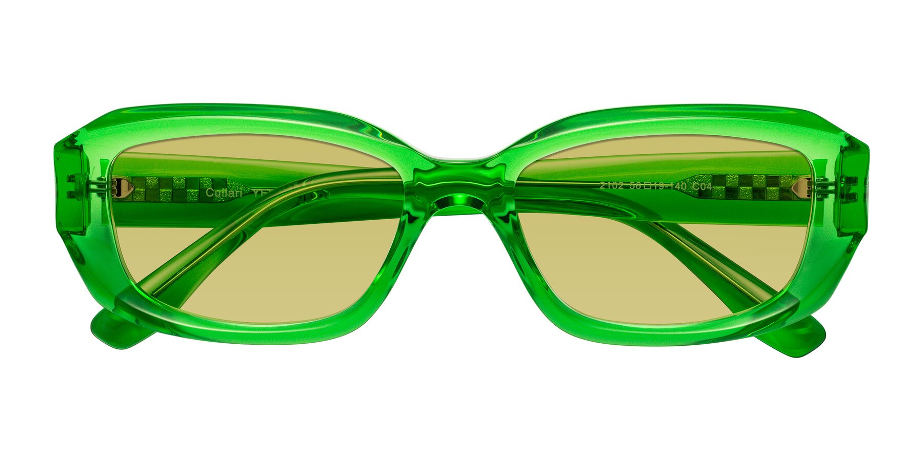 Folded Front of Cullari in Grass Green with Medium Champagne Tinted Lenses