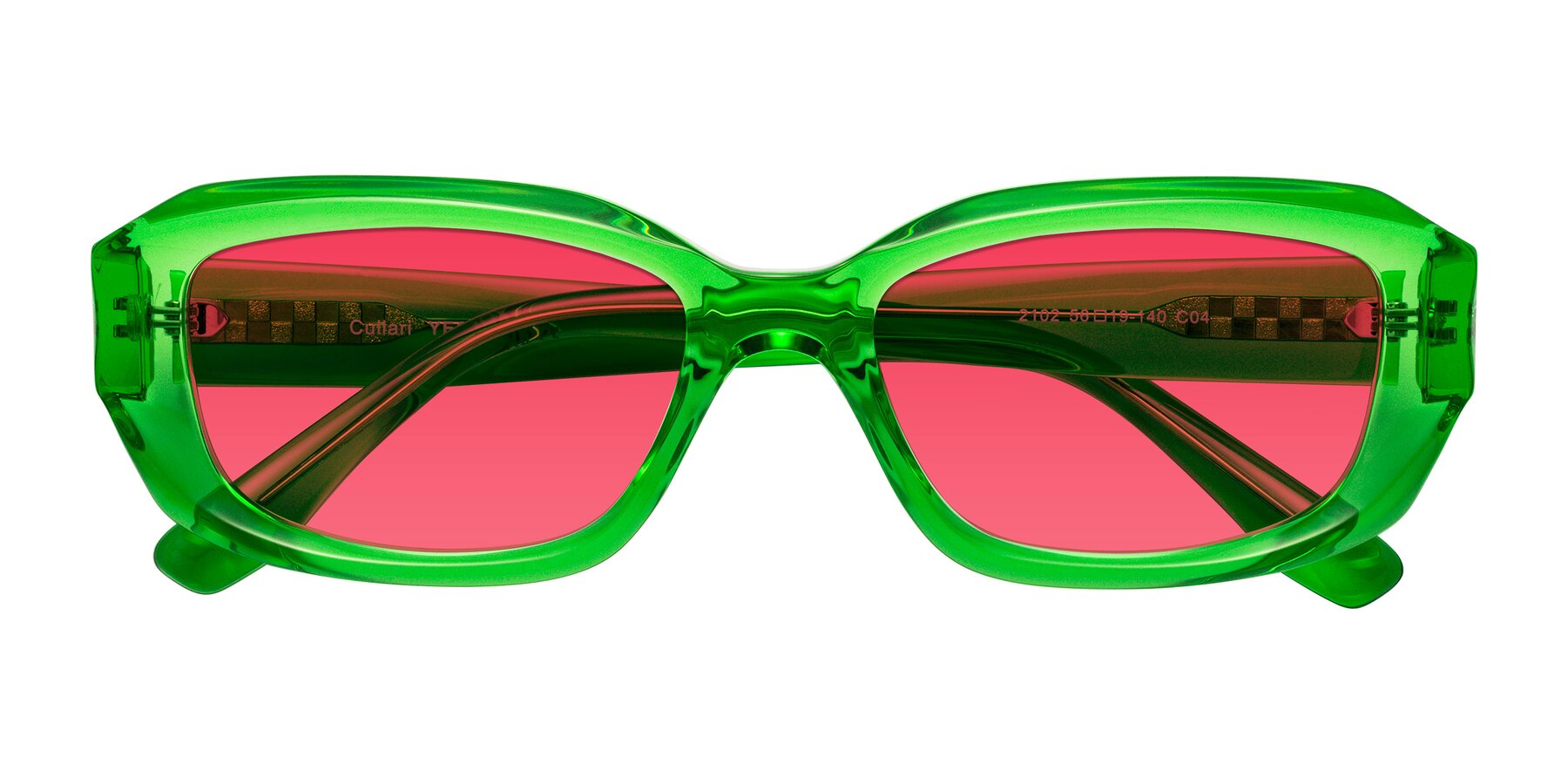 Folded Front of Cullari in Grass Green with Red Tinted Lenses