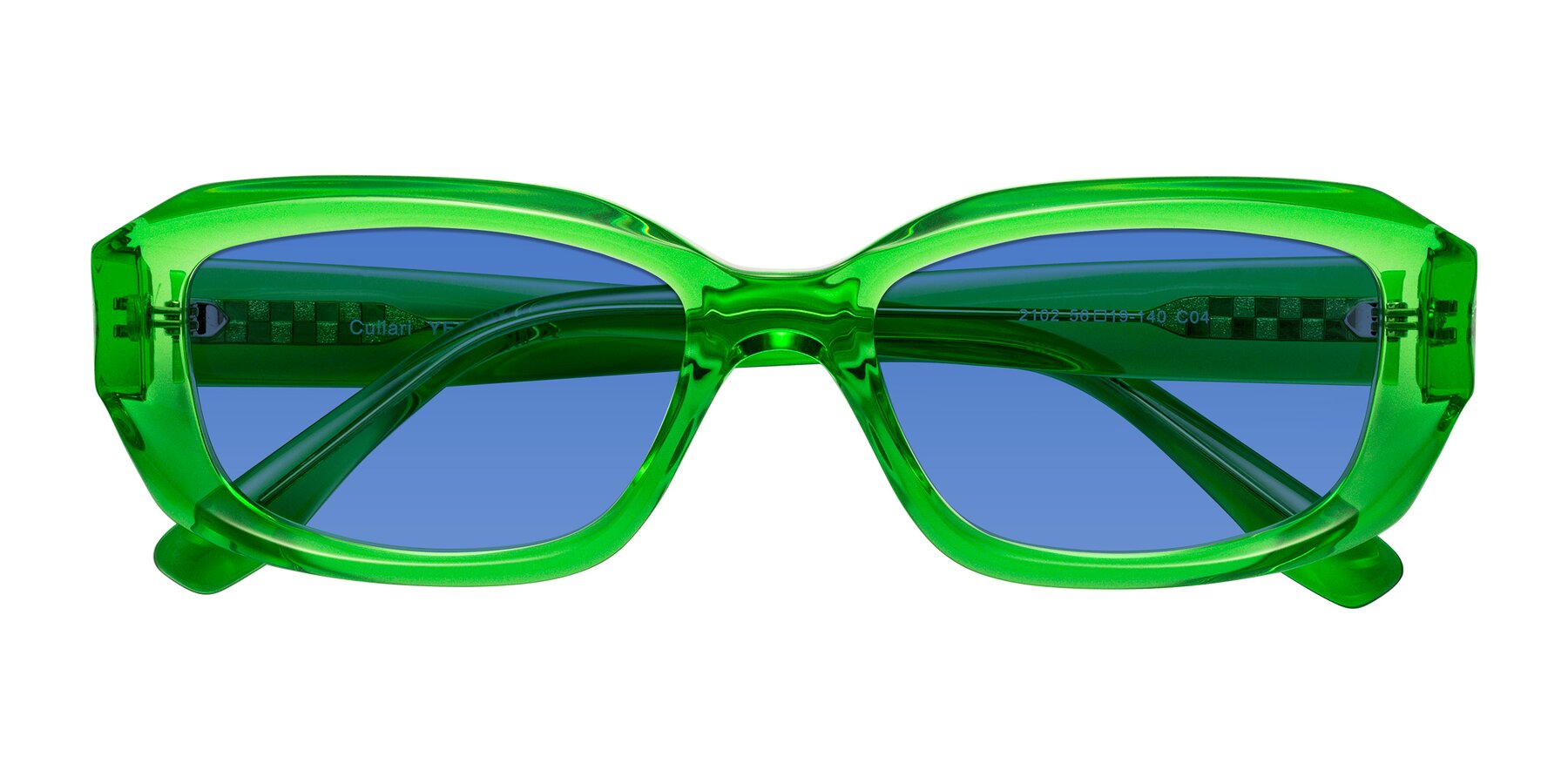 Folded Front of Cullari in Grass Green with Blue Tinted Lenses
