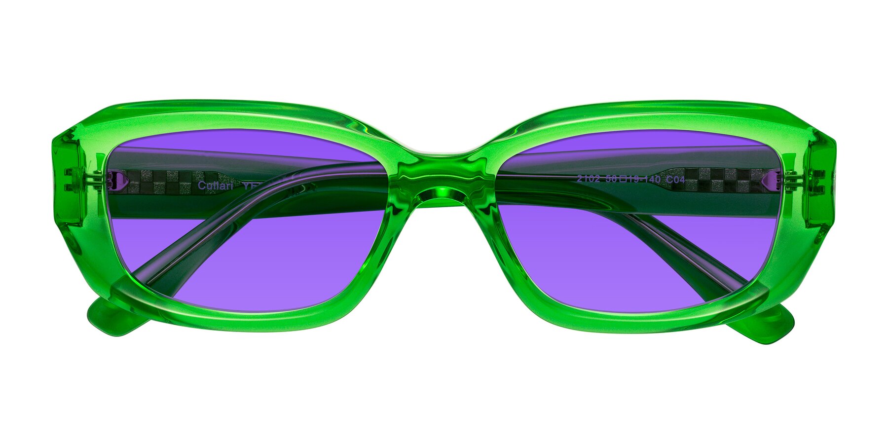 Folded Front of Cullari in Grass Green with Purple Tinted Lenses