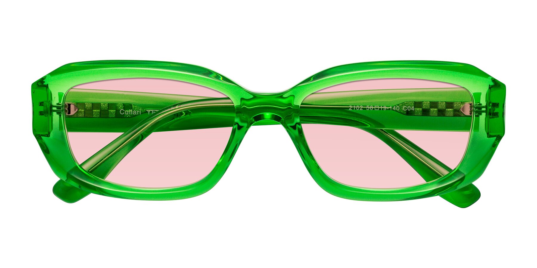 Folded Front of Cullari in Grass Green with Light Garnet Tinted Lenses
