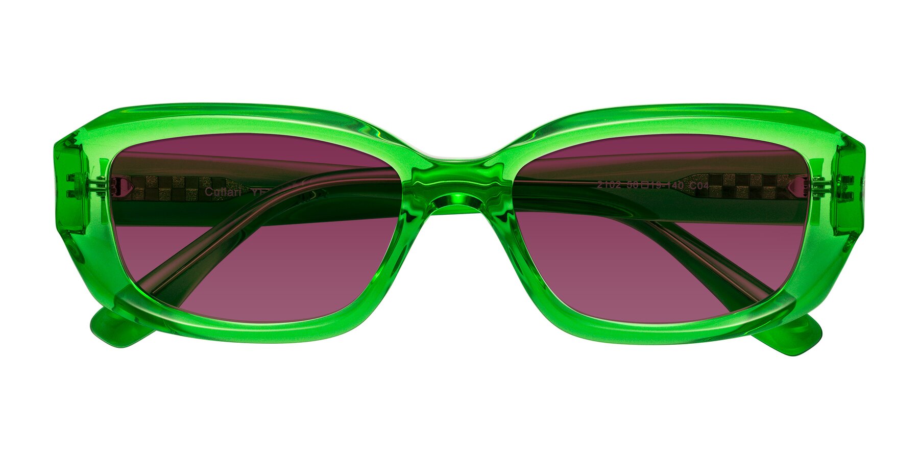 Folded Front of Cullari in Grass Green with Wine Tinted Lenses