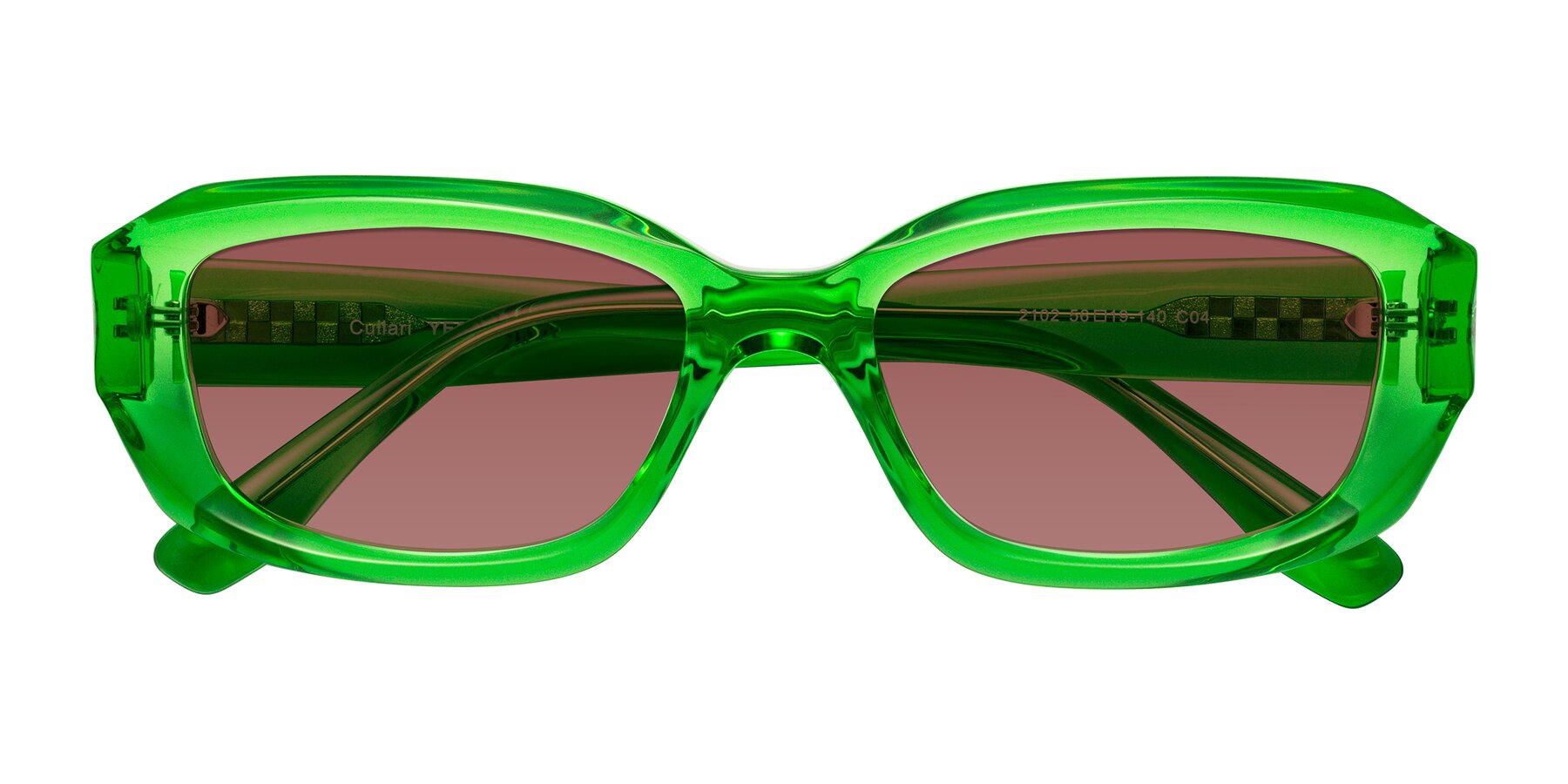 Folded Front of Cullari in Grass Green with Garnet Tinted Lenses