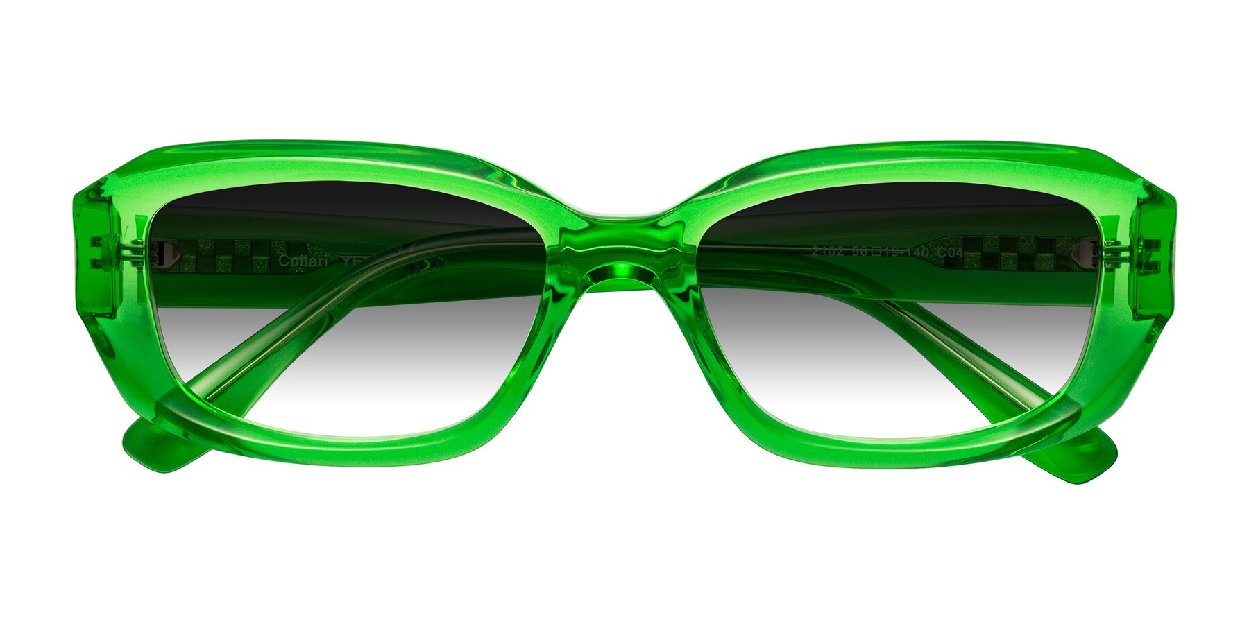 Folded Front of Cullari in Grass Green with Gray Gradient Lenses