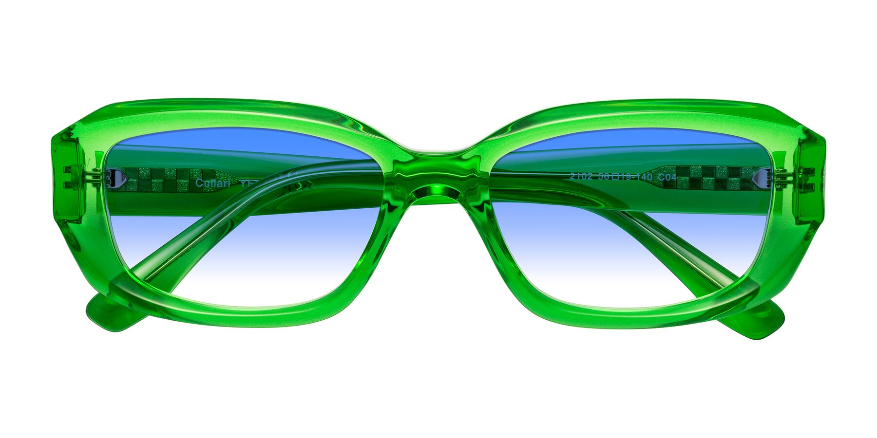 Folded Front of Cullari in Grass Green with Blue Gradient Lenses