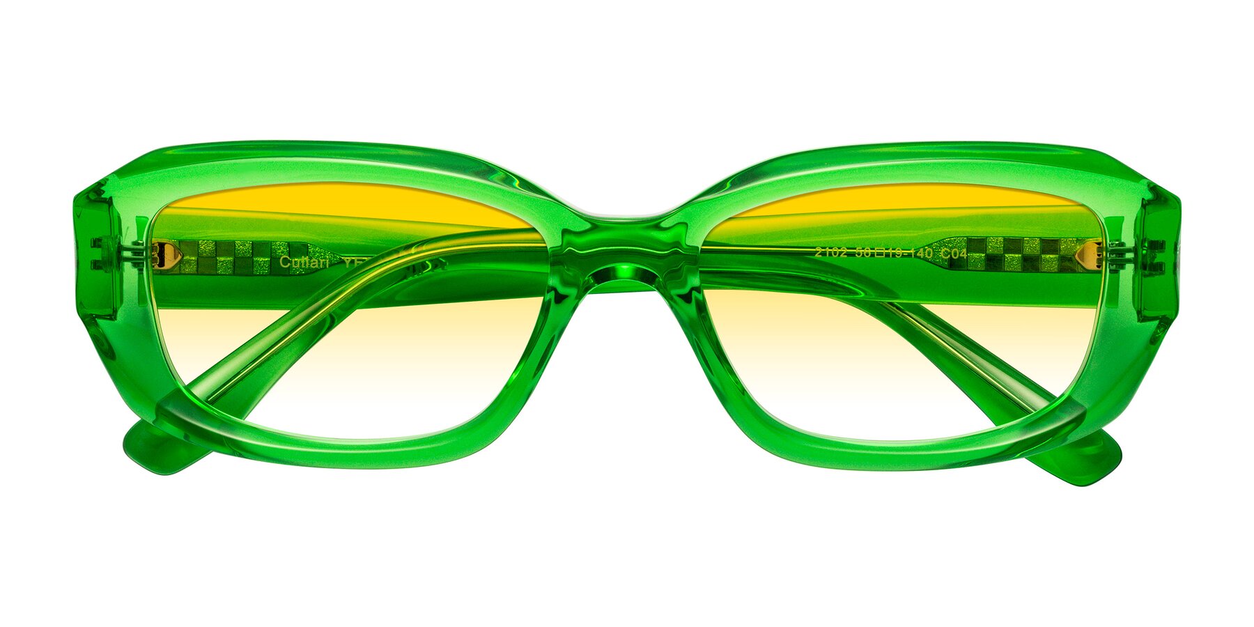 Folded Front of Cullari in Grass Green with Yellow Gradient Lenses