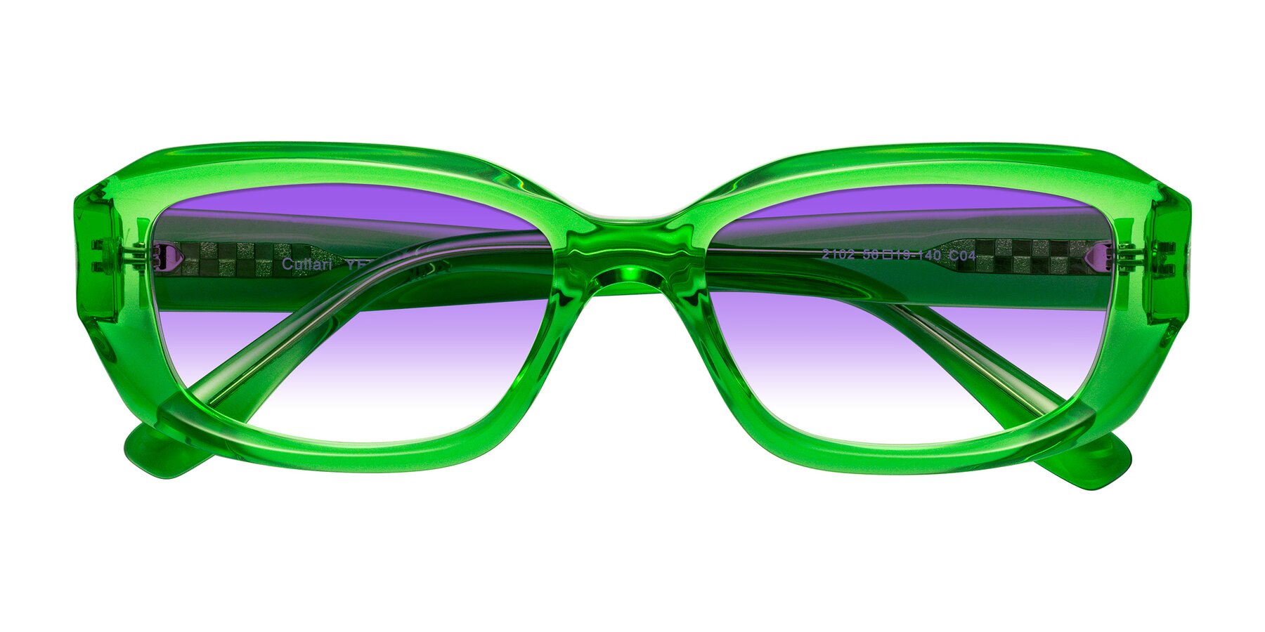 Folded Front of Cullari in Grass Green with Purple Gradient Lenses