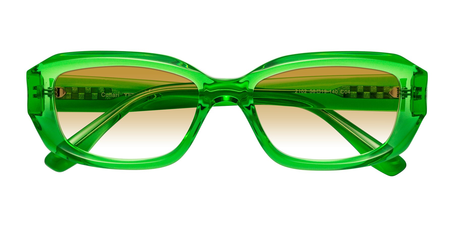 Folded Front of Cullari in Grass Green with Champagne Gradient Lenses