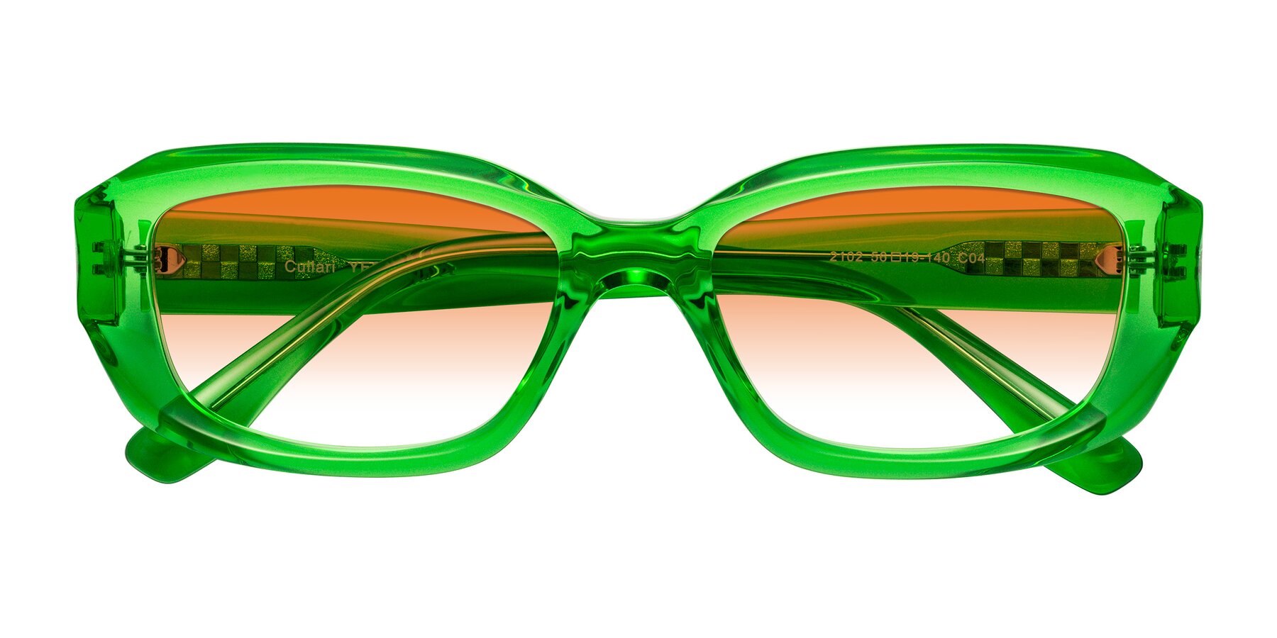 Folded Front of Cullari in Grass Green with Orange Gradient Lenses