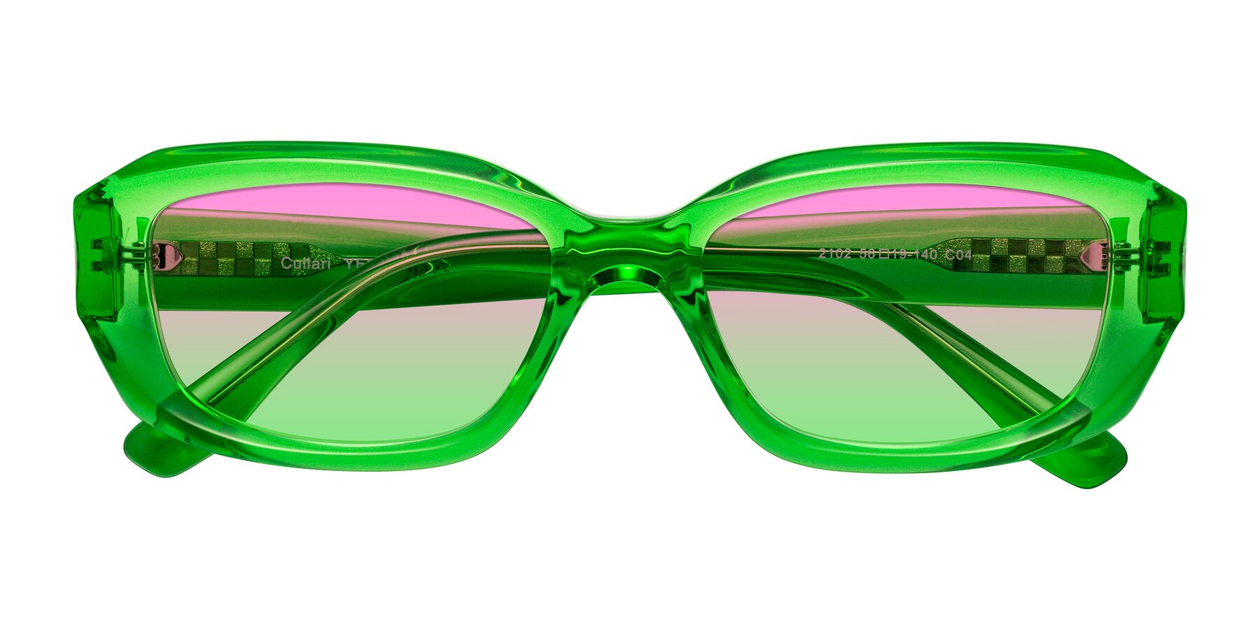 Folded Front of Cullari in Grass Green with Pink / Green Gradient Lenses