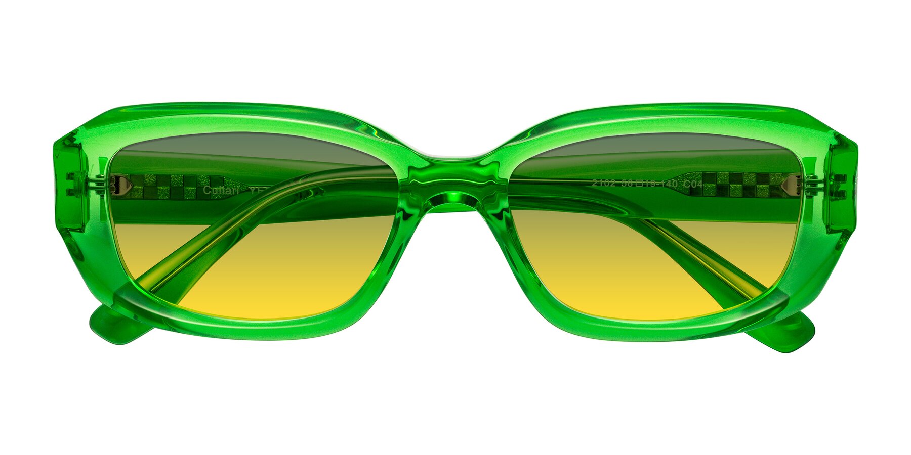 Folded Front of Cullari in Grass Green with Green / Yellow Gradient Lenses