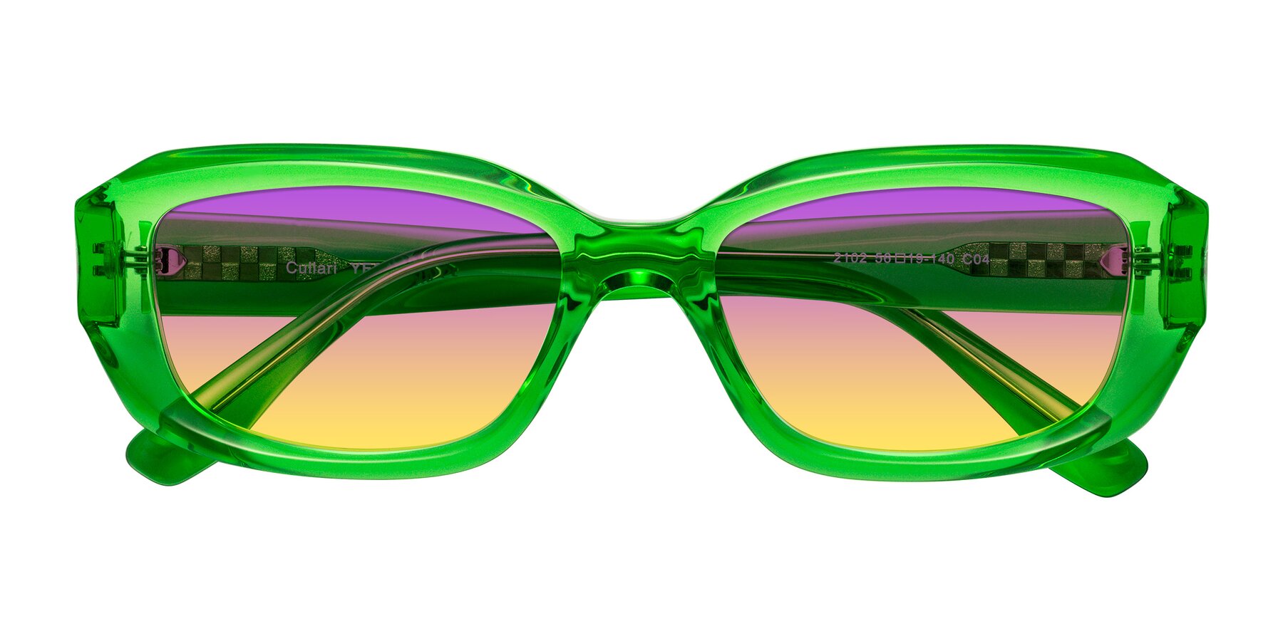 Folded Front of Cullari in Grass Green with Purple / Yellow Gradient Lenses