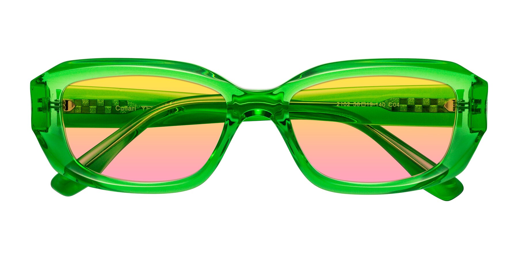 Folded Front of Cullari in Grass Green with Yellow / Pink Gradient Lenses