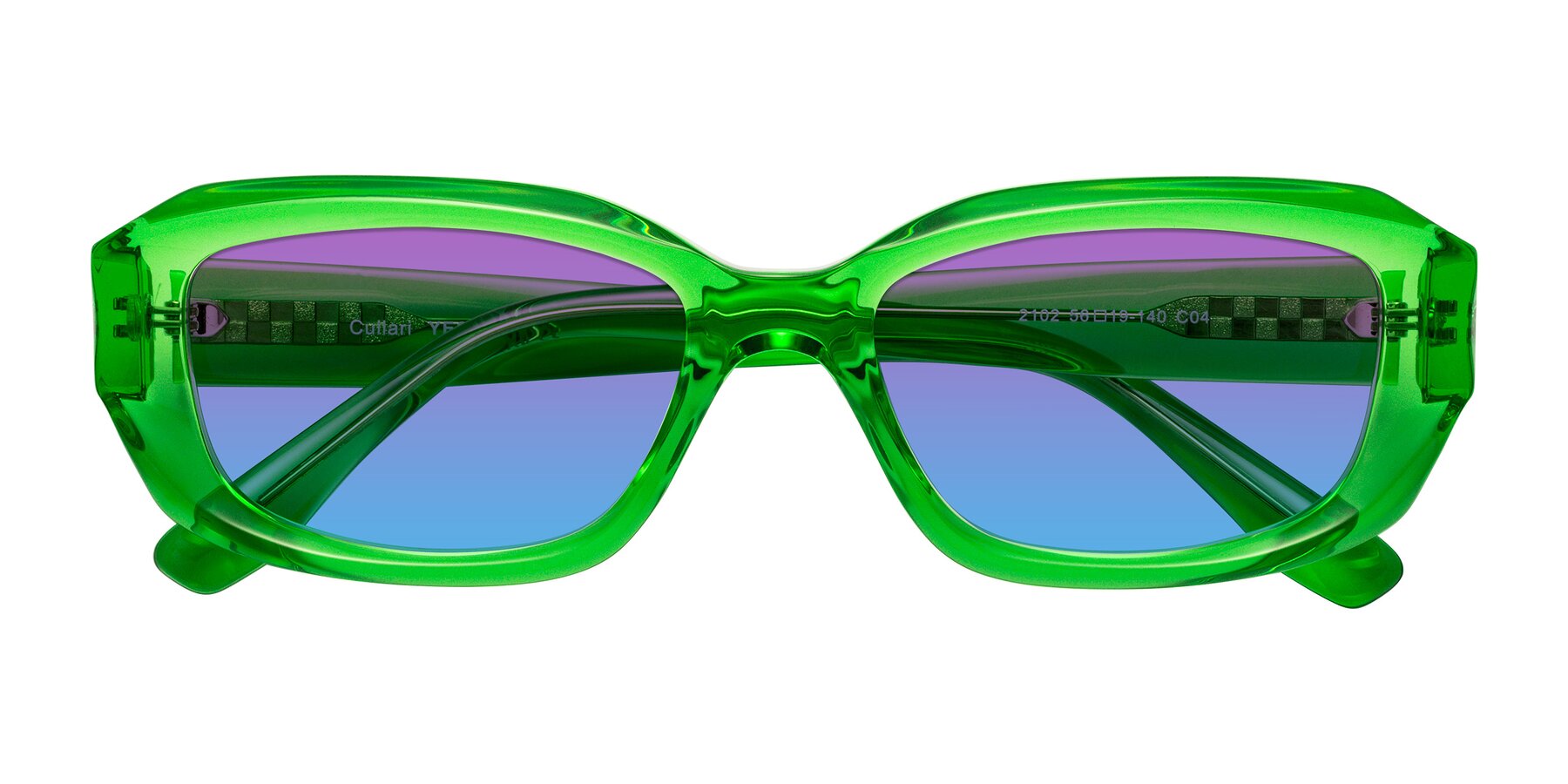 Folded Front of Cullari in Grass Green with Purple / Blue Gradient Lenses