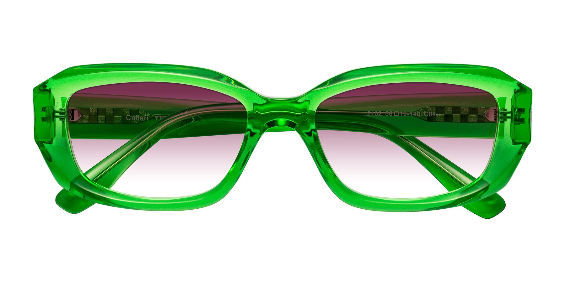 Folded Front of Cullari in Grass Green with Wine Gradient Lenses