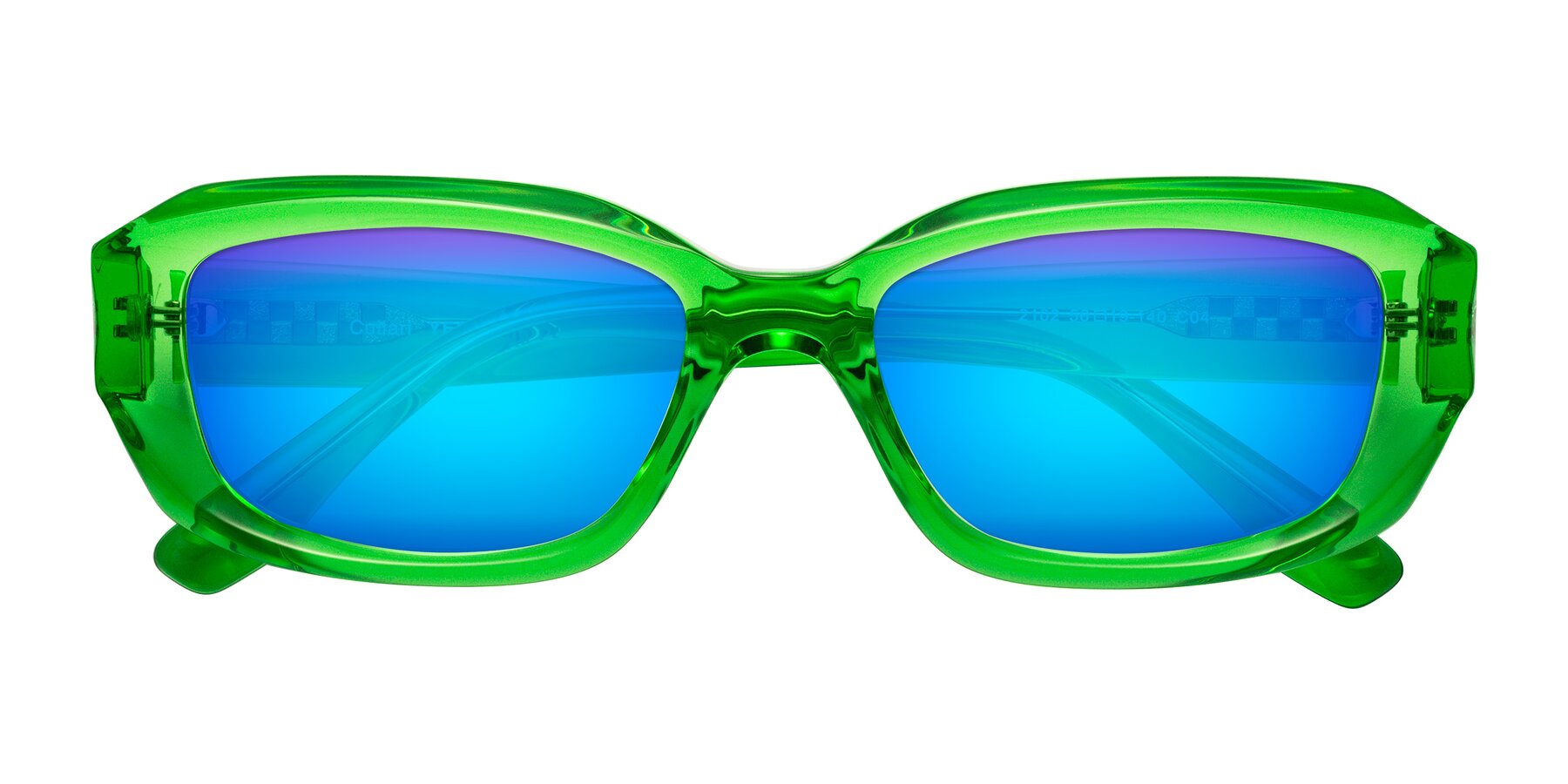 Folded Front of Cullari in Grass Green with Blue Mirrored Lenses