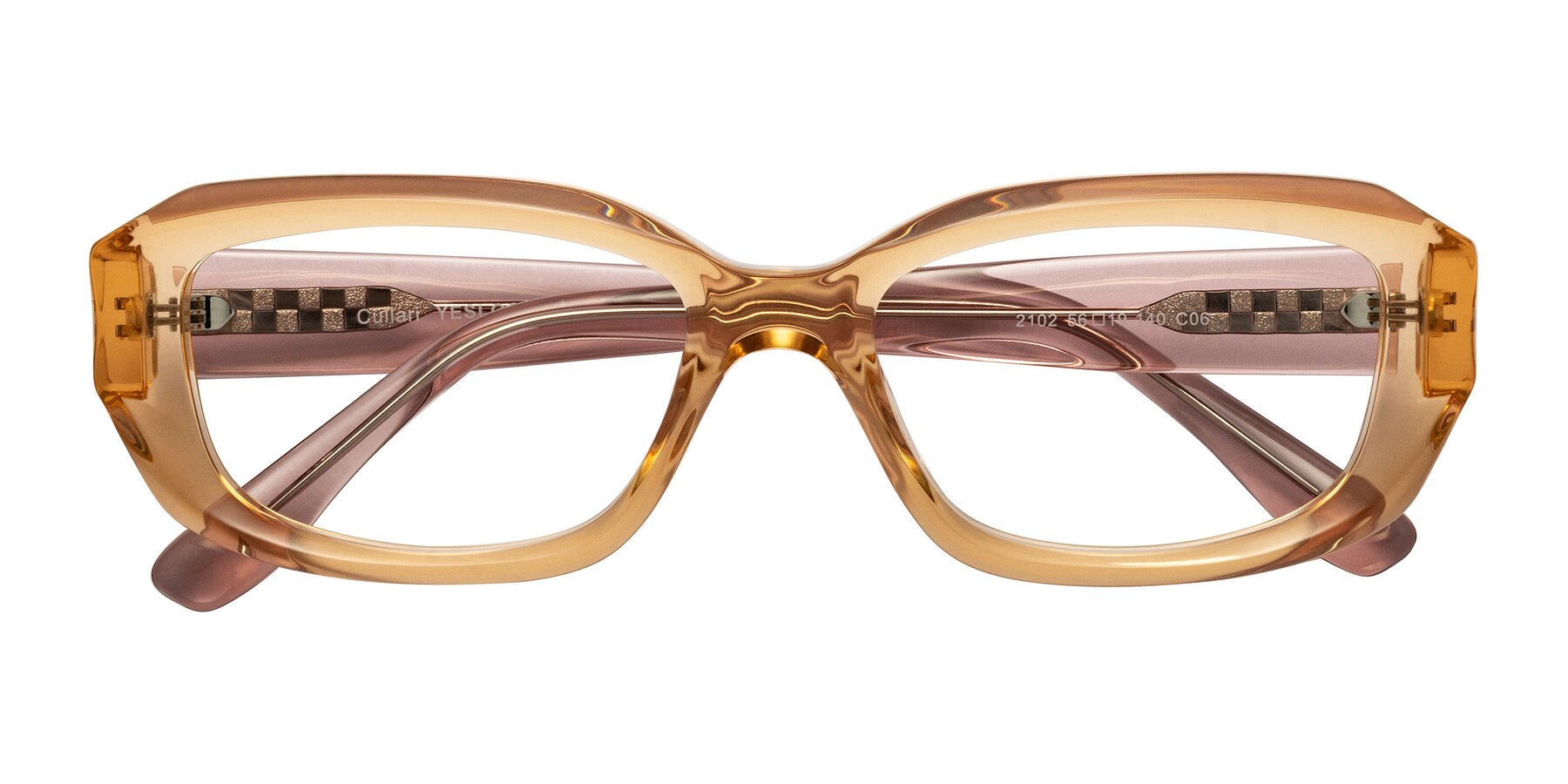 Folded Front of Cullari in Champagne/Light Purple with Clear Blue Light Blocking Lenses