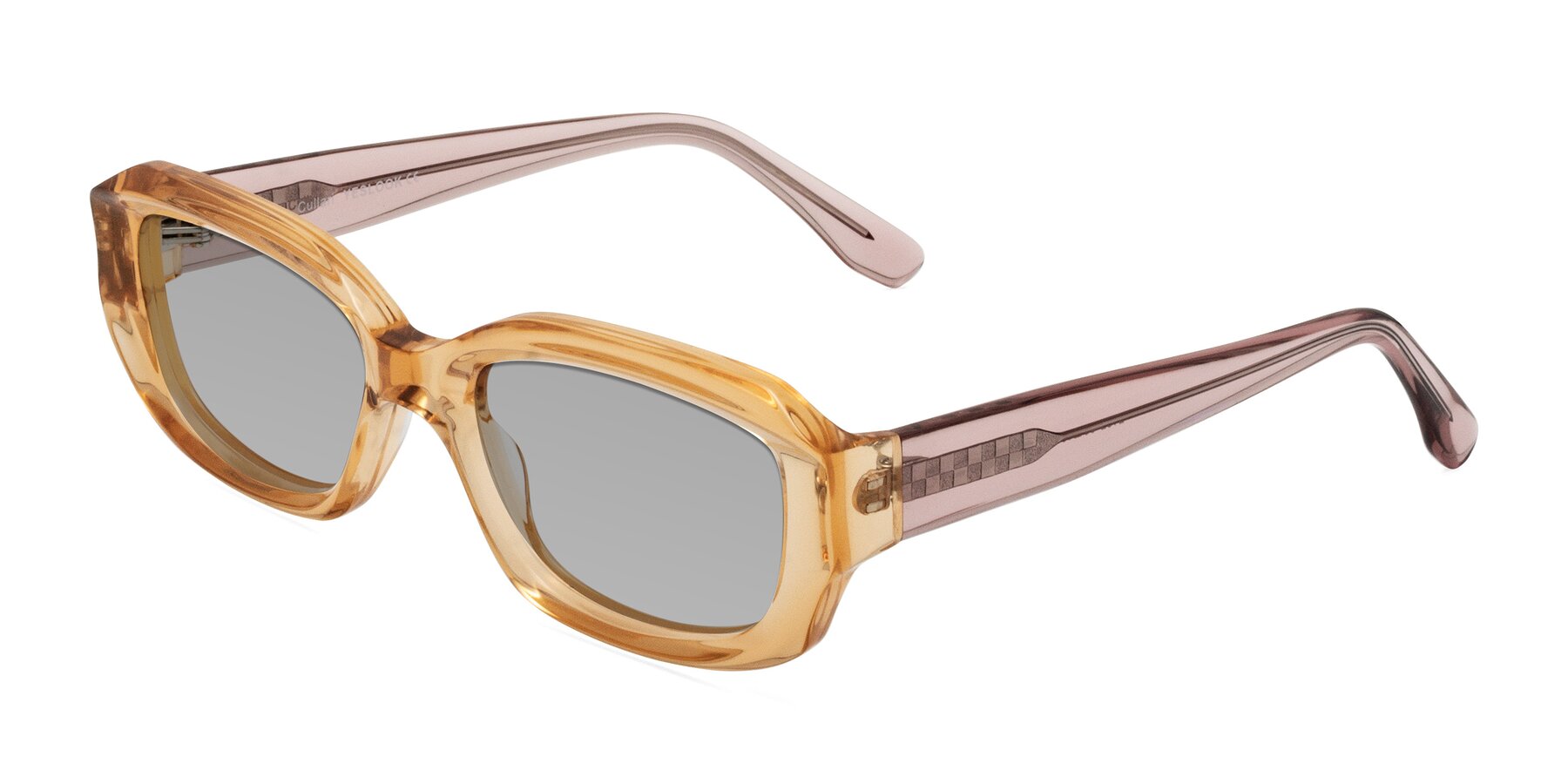 Angle of Cullari in Champagne/Light Purple with Light Gray Tinted Lenses