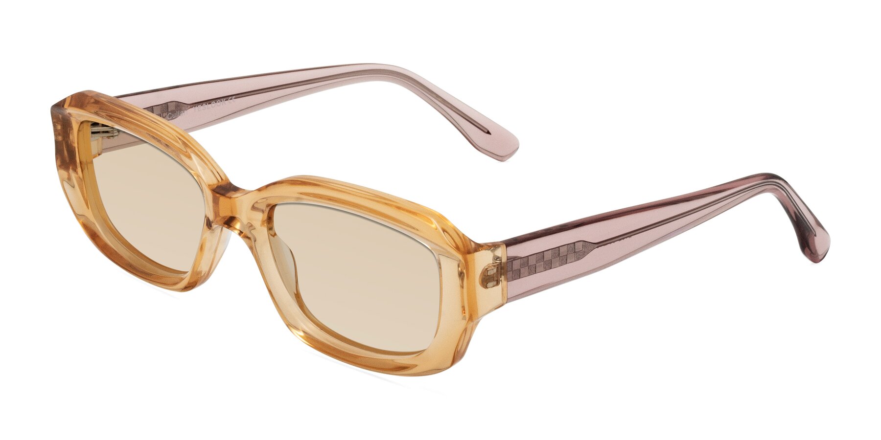 Angle of Cullari in Champagne/Light Purple with Light Brown Tinted Lenses