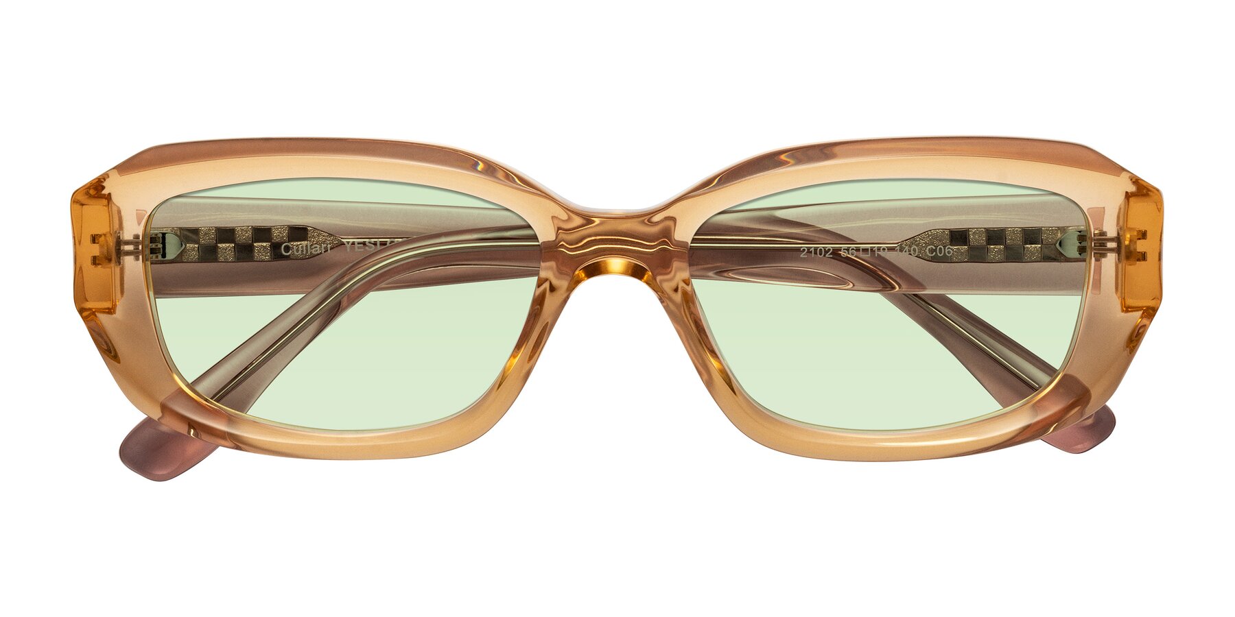 Folded Front of Cullari in Champagne/Light Purple with Light Green Tinted Lenses