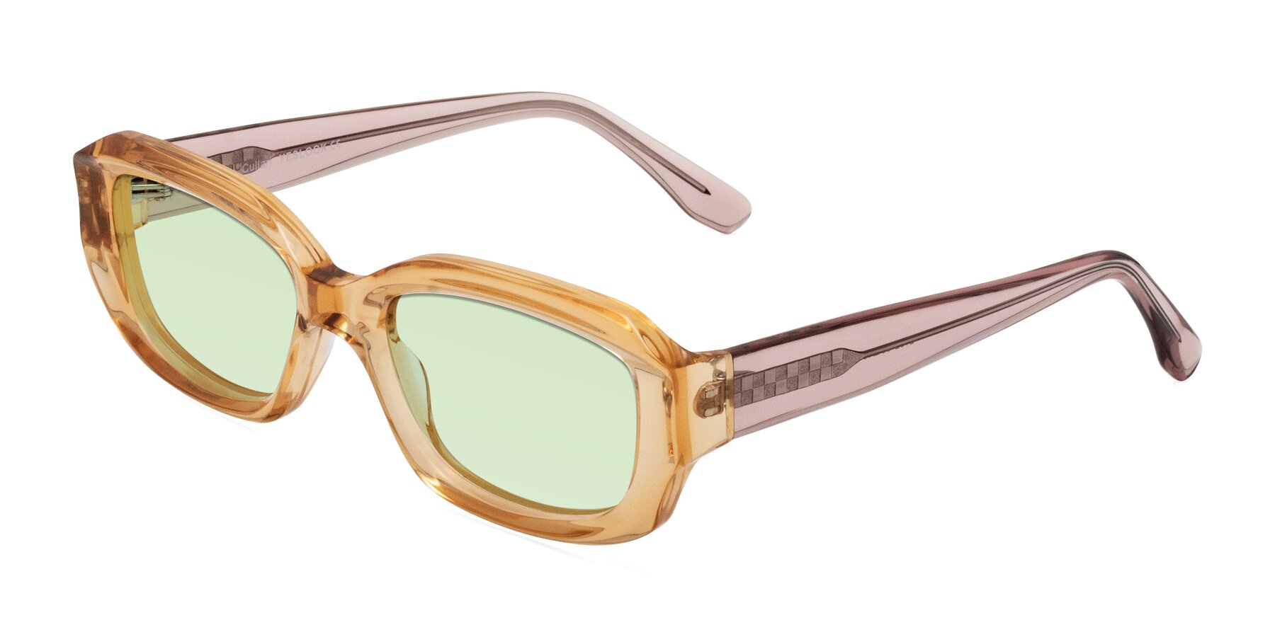 Angle of Cullari in Champagne/Light Purple with Light Green Tinted Lenses