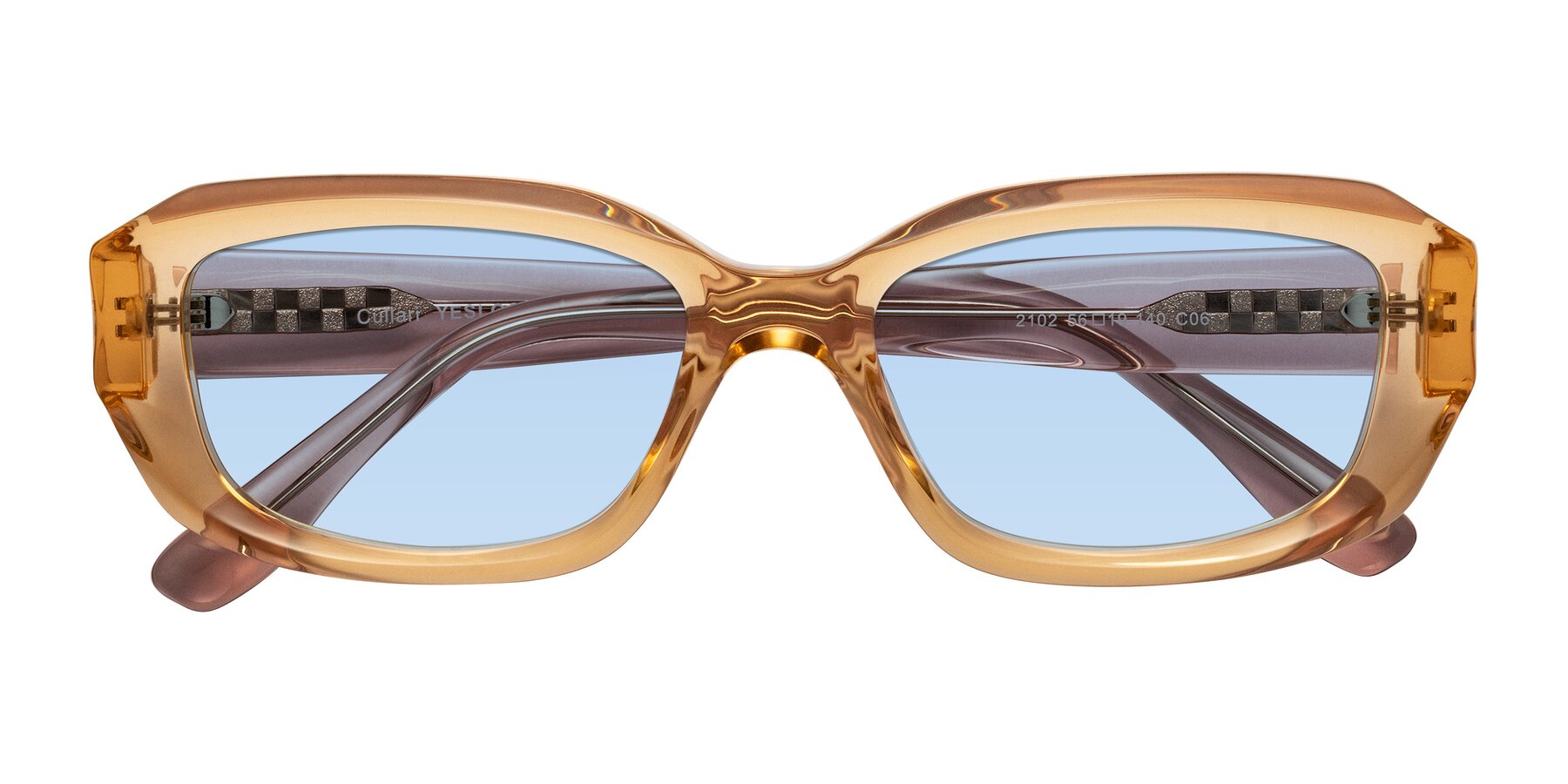 Folded Front of Cullari in Champagne/Light Purple with Light Blue Tinted Lenses