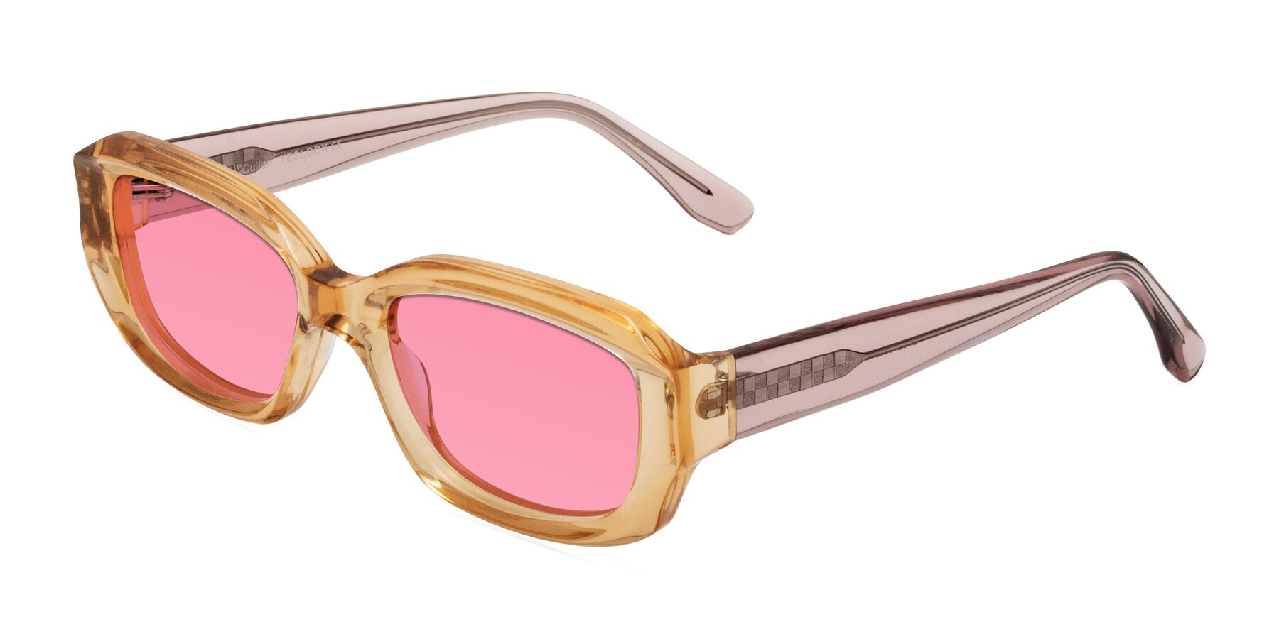 Angle of Cullari in Champagne/Light Purple with Pink Tinted Lenses