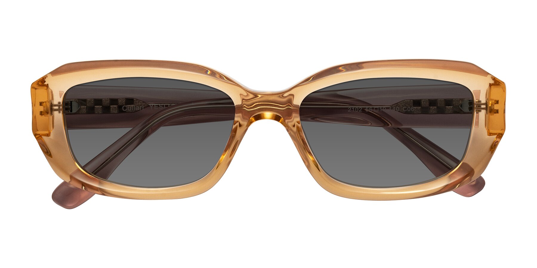 Folded Front of Cullari in Champagne/Light Purple with Medium Gray Tinted Lenses